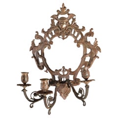 Antique Figural Bronze Three Light Wall Sconce with the Greek God Mercury C1880