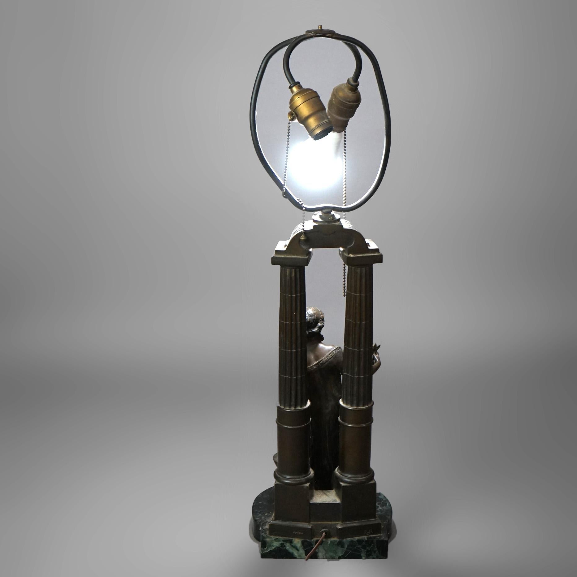 Antique Figural Bronzed Metal Classical Maiden Table Lamp on Marble Plinth c1910 For Sale 4