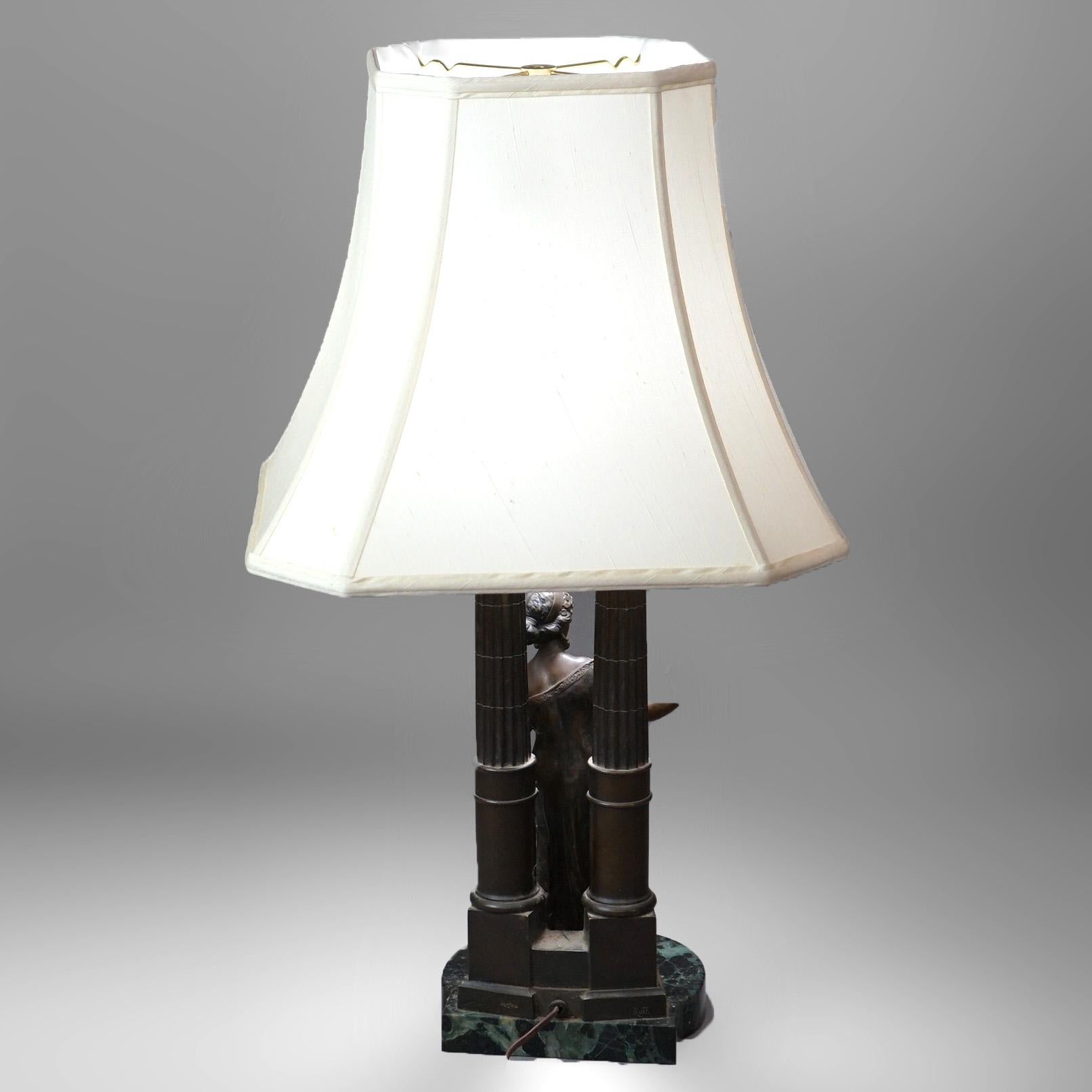 Antique Figural Bronzed Metal Classical Maiden Table Lamp on Marble Plinth c1910 For Sale 5