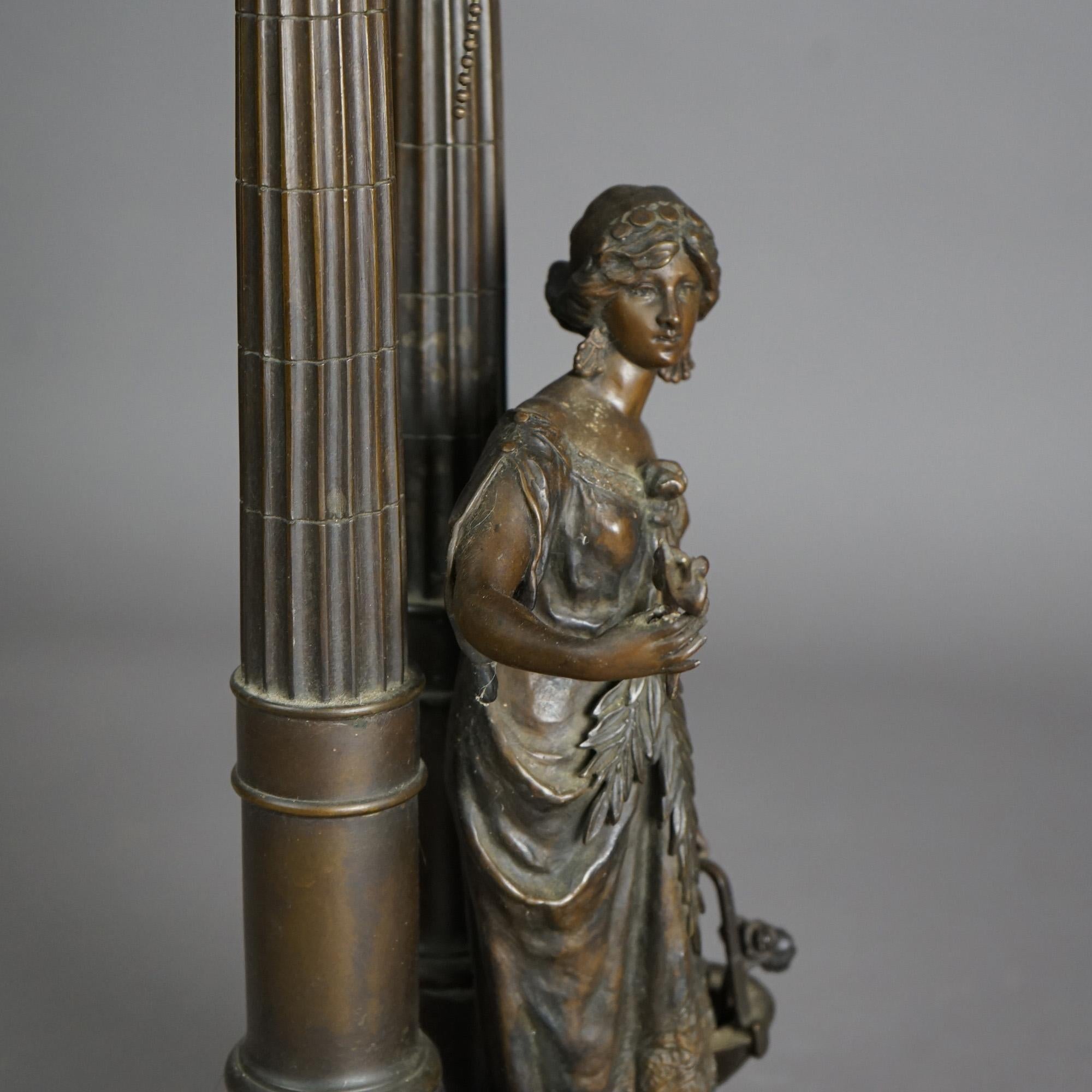 Antique Figural Bronzed Metal Classical Maiden Table Lamp on Marble Plinth c1910 For Sale 11