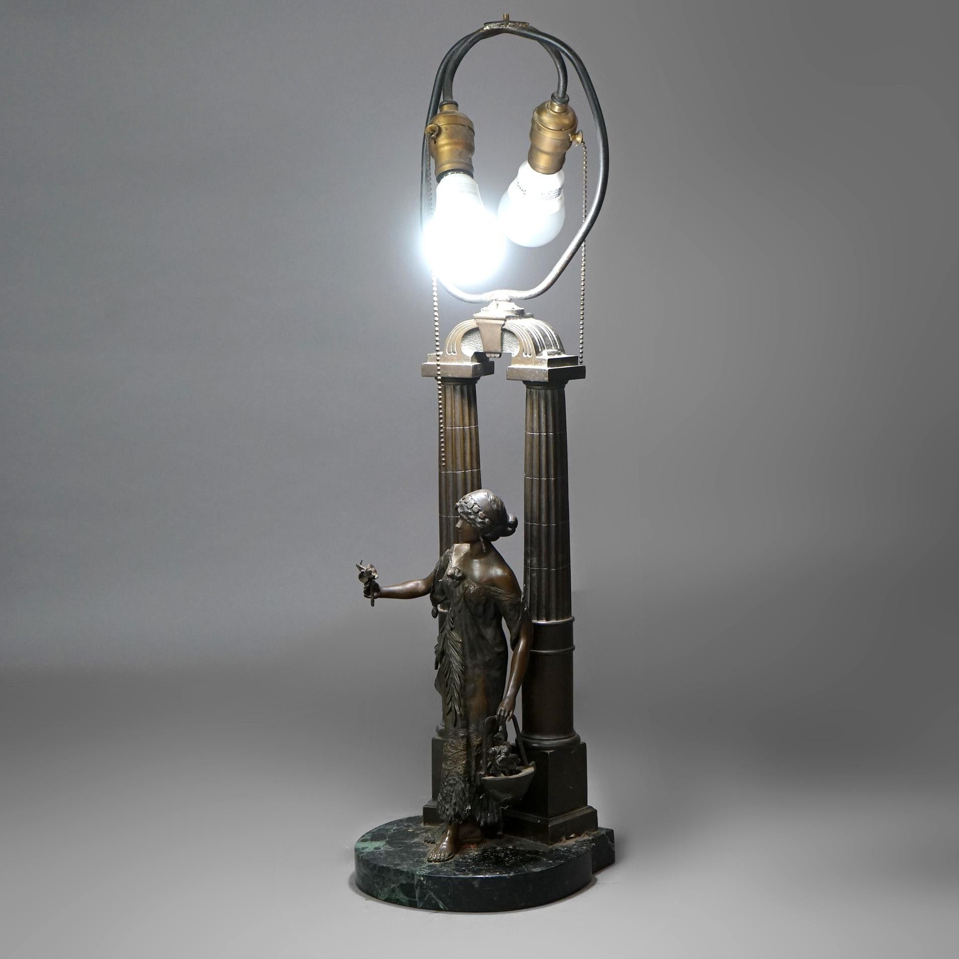 Antique Figural Bronzed Metal Classical Maiden Table Lamp on Marble Plinth c1910 For Sale 2