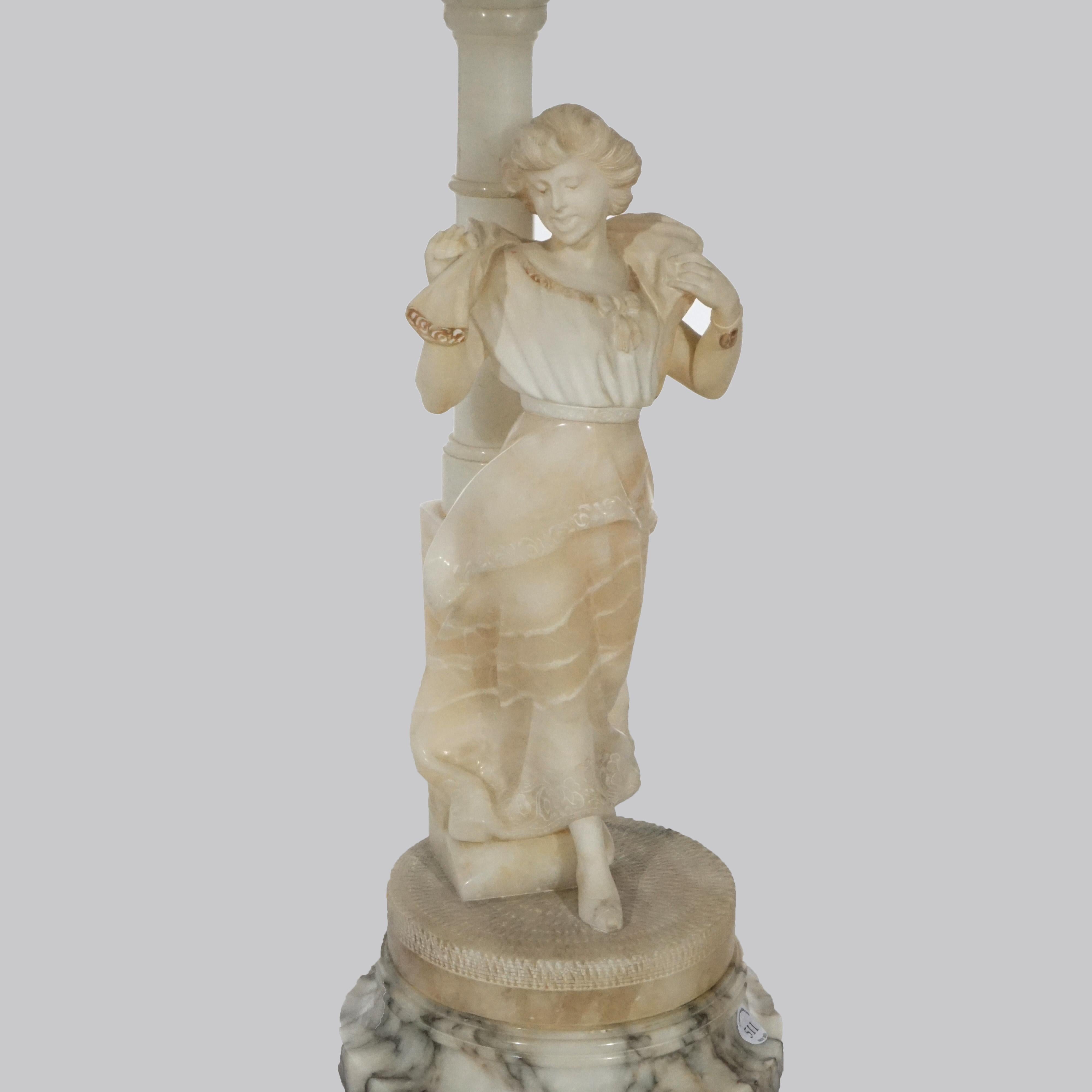 Antique Figural Carved Alabaster Lamp with a Classical Young Woman, c1900 5