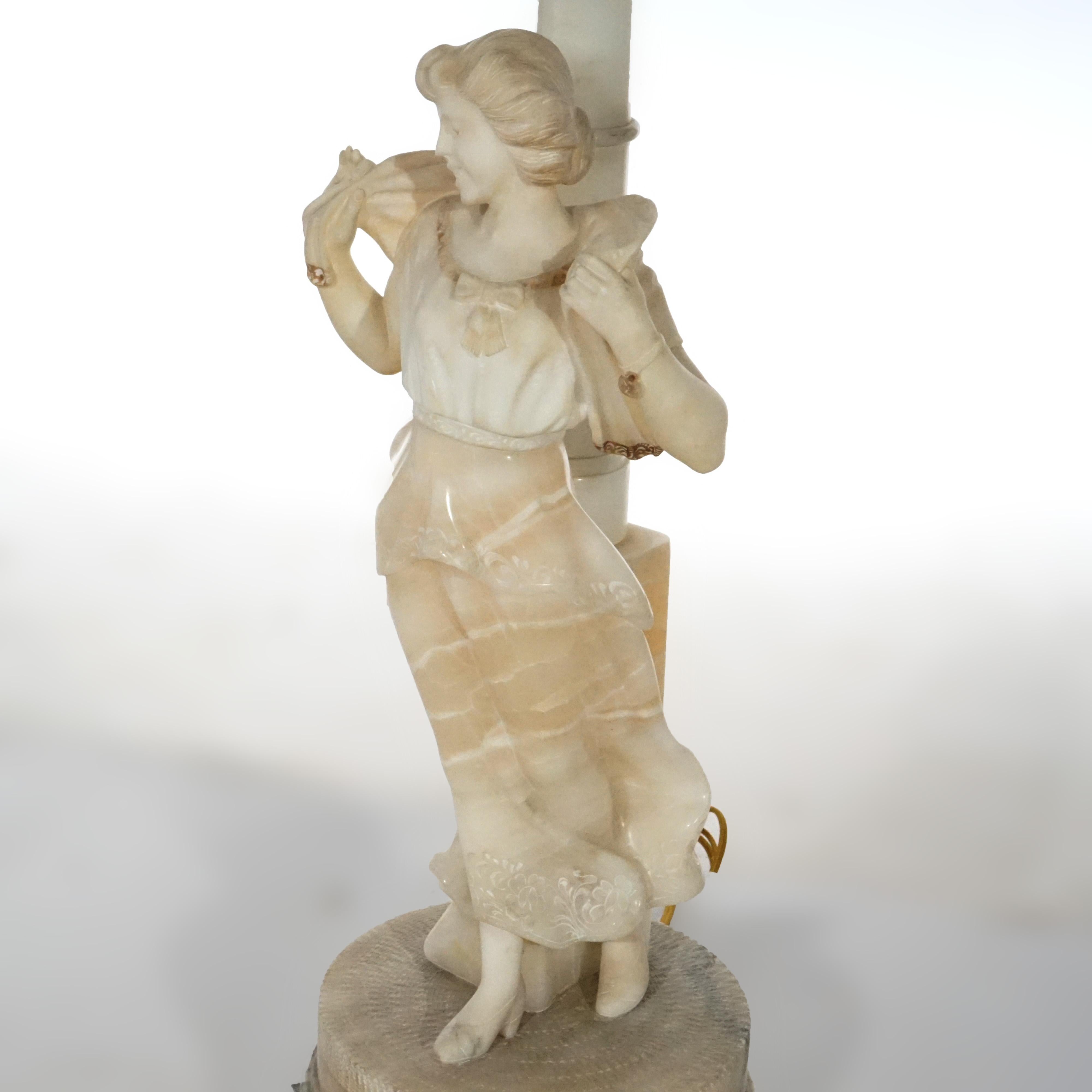 Antique Figural Carved Alabaster Lamp with a Classical Young Woman, c1900 6