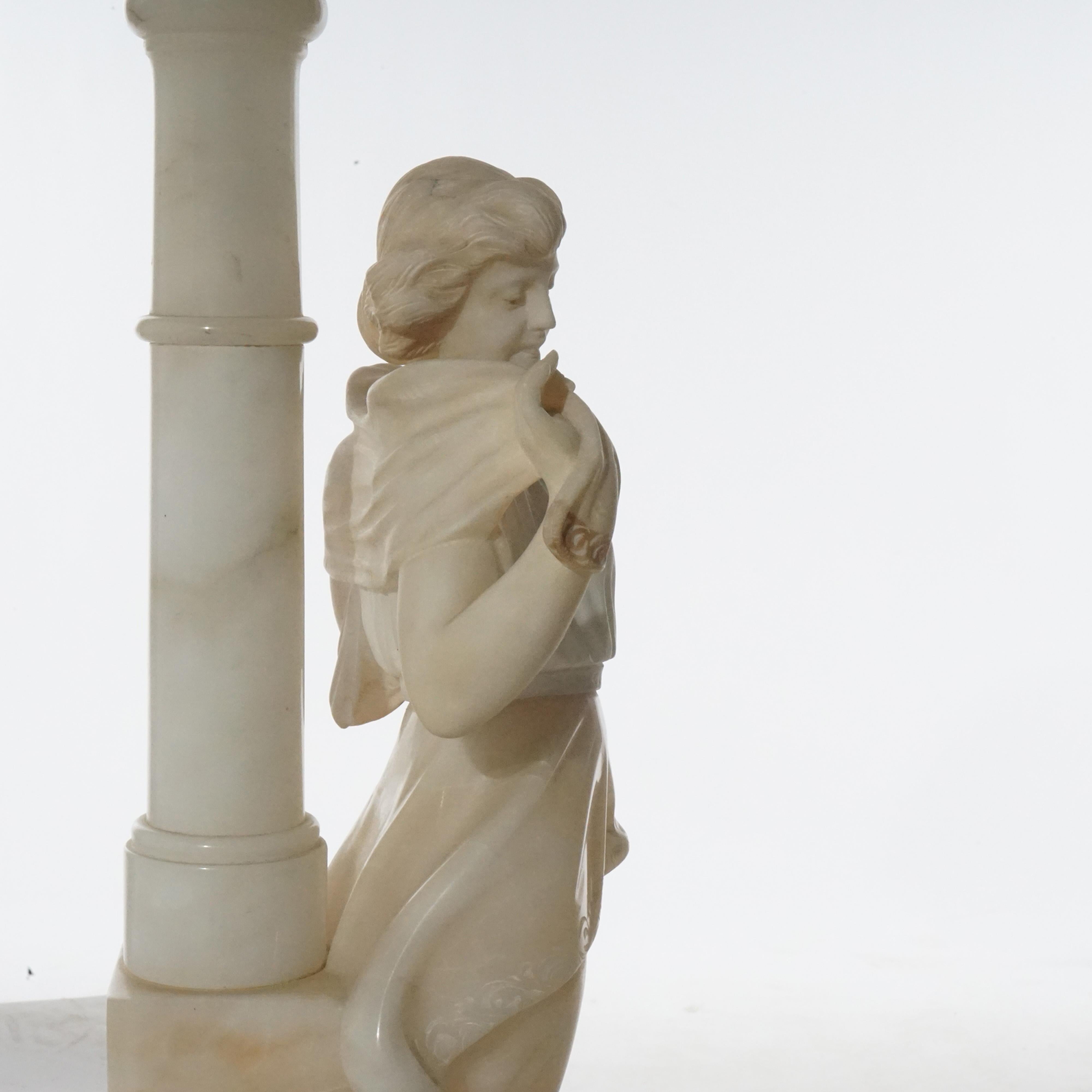 Antique Figural Carved Alabaster Lamp with a Classical Young Woman, c1900 7