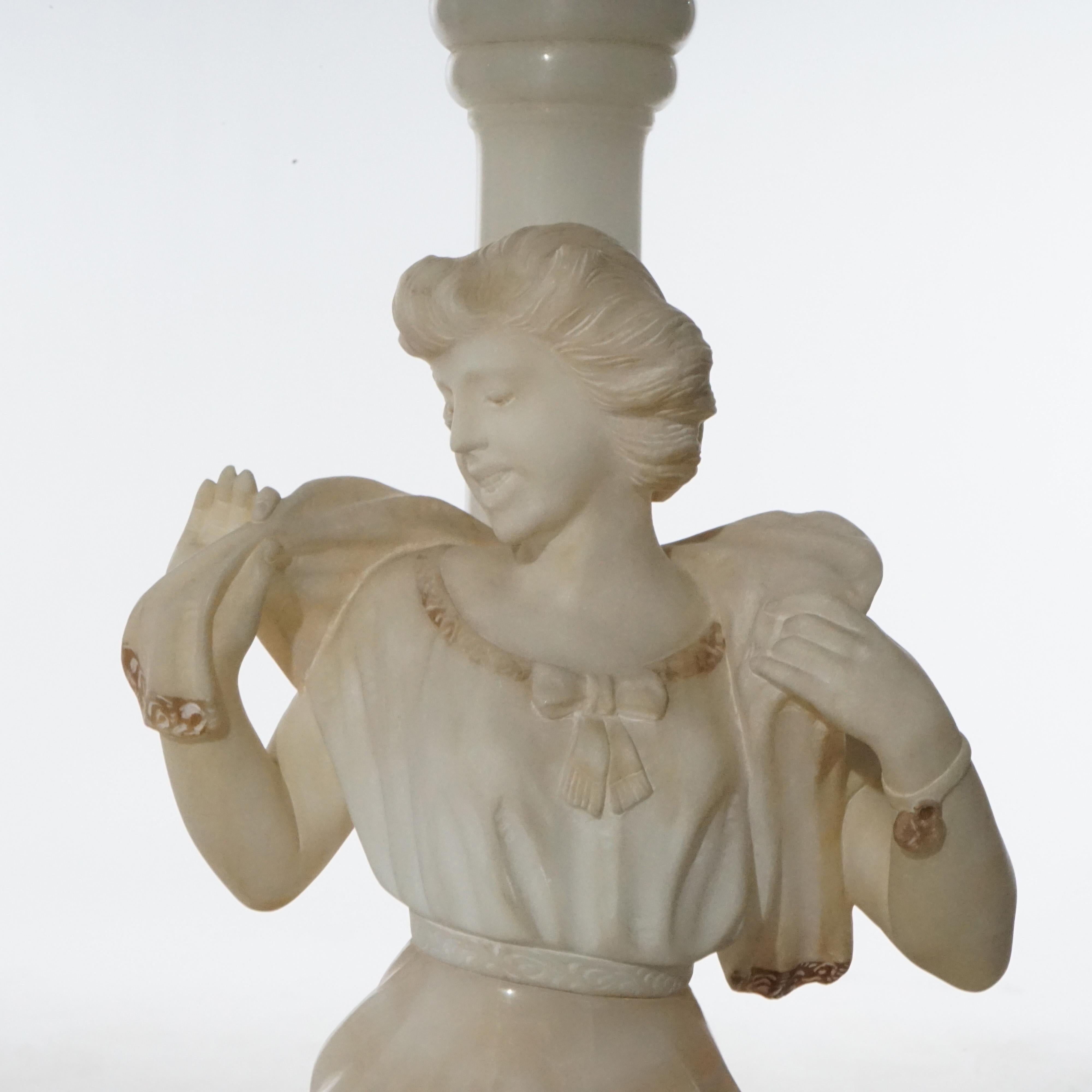 Antique Figural Carved Alabaster Lamp with a Classical Young Woman, c1900 8