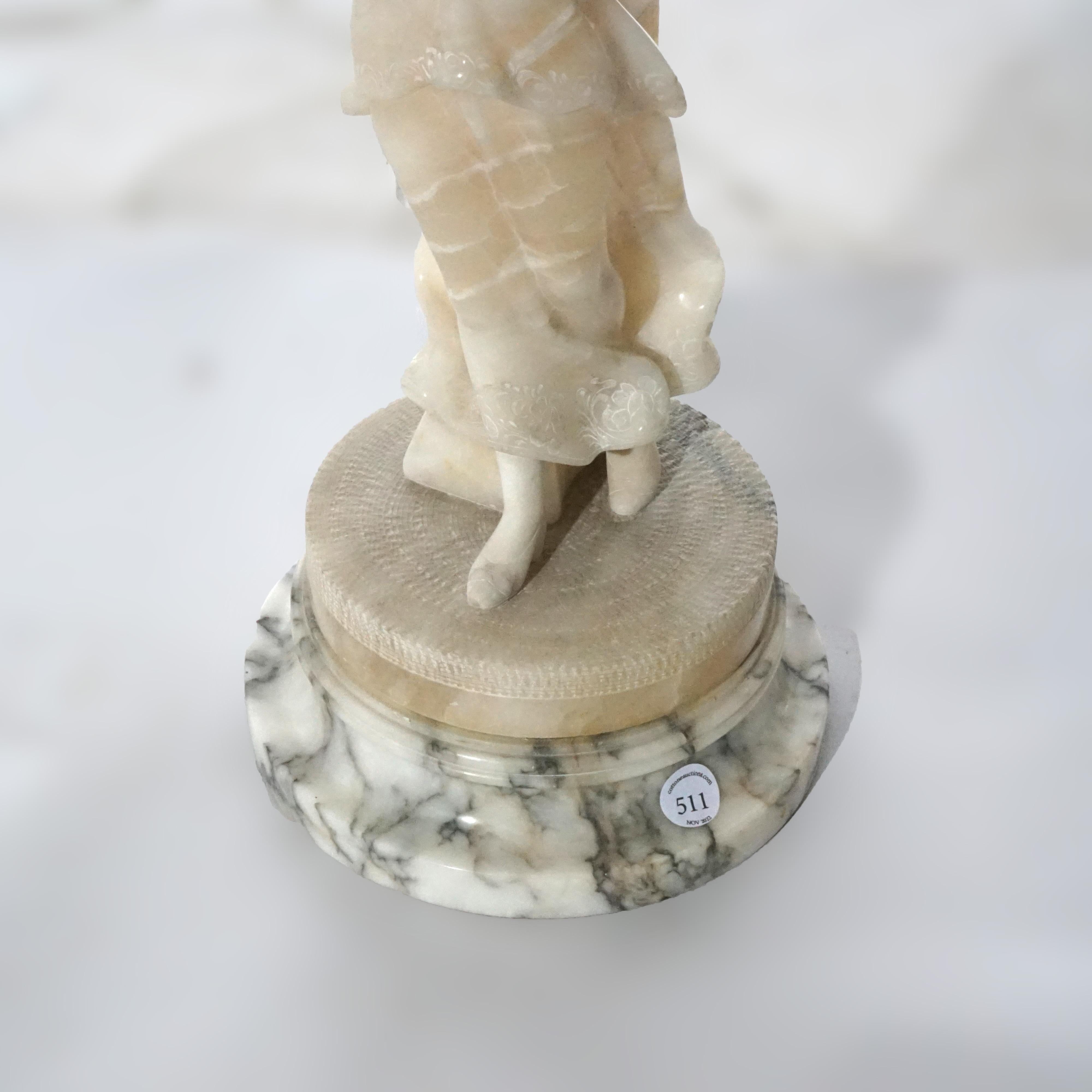 Antique Figural Carved Alabaster Lamp with a Classical Young Woman, c1900 9