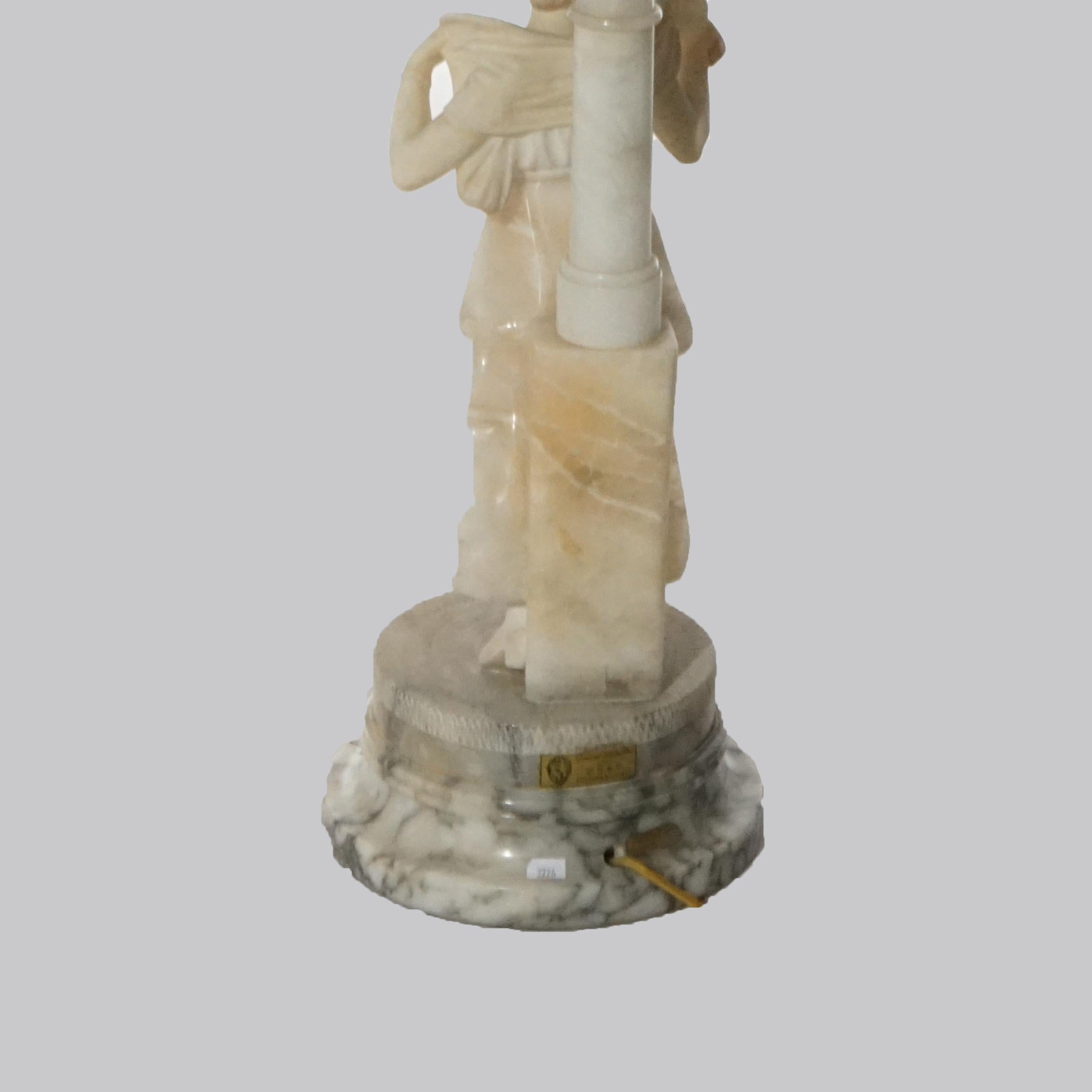 Antique Figural Carved Alabaster Lamp with a Classical Young Woman, c1900 10