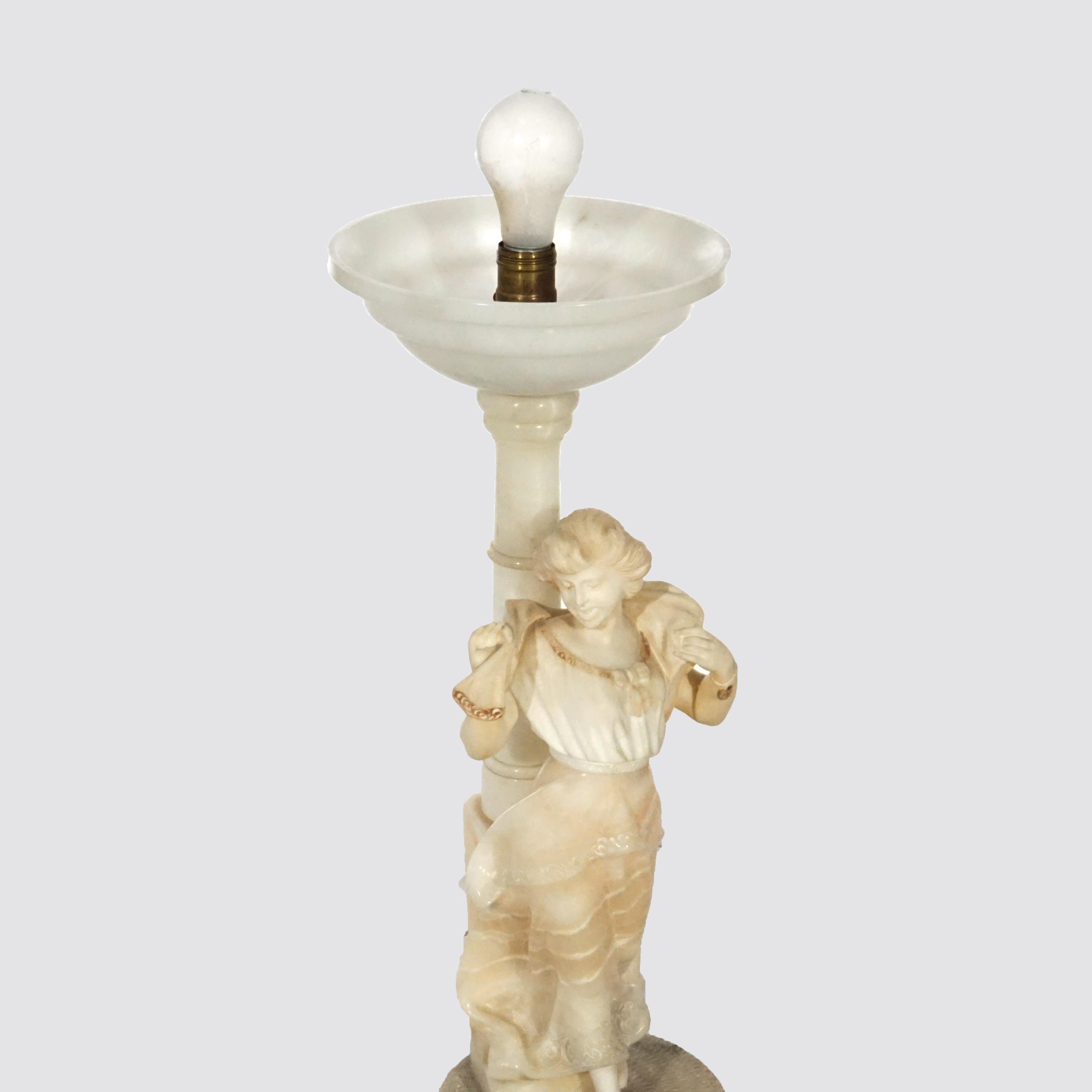 Antique Figural Carved Alabaster Lamp with a Classical Young Woman, c1900 1