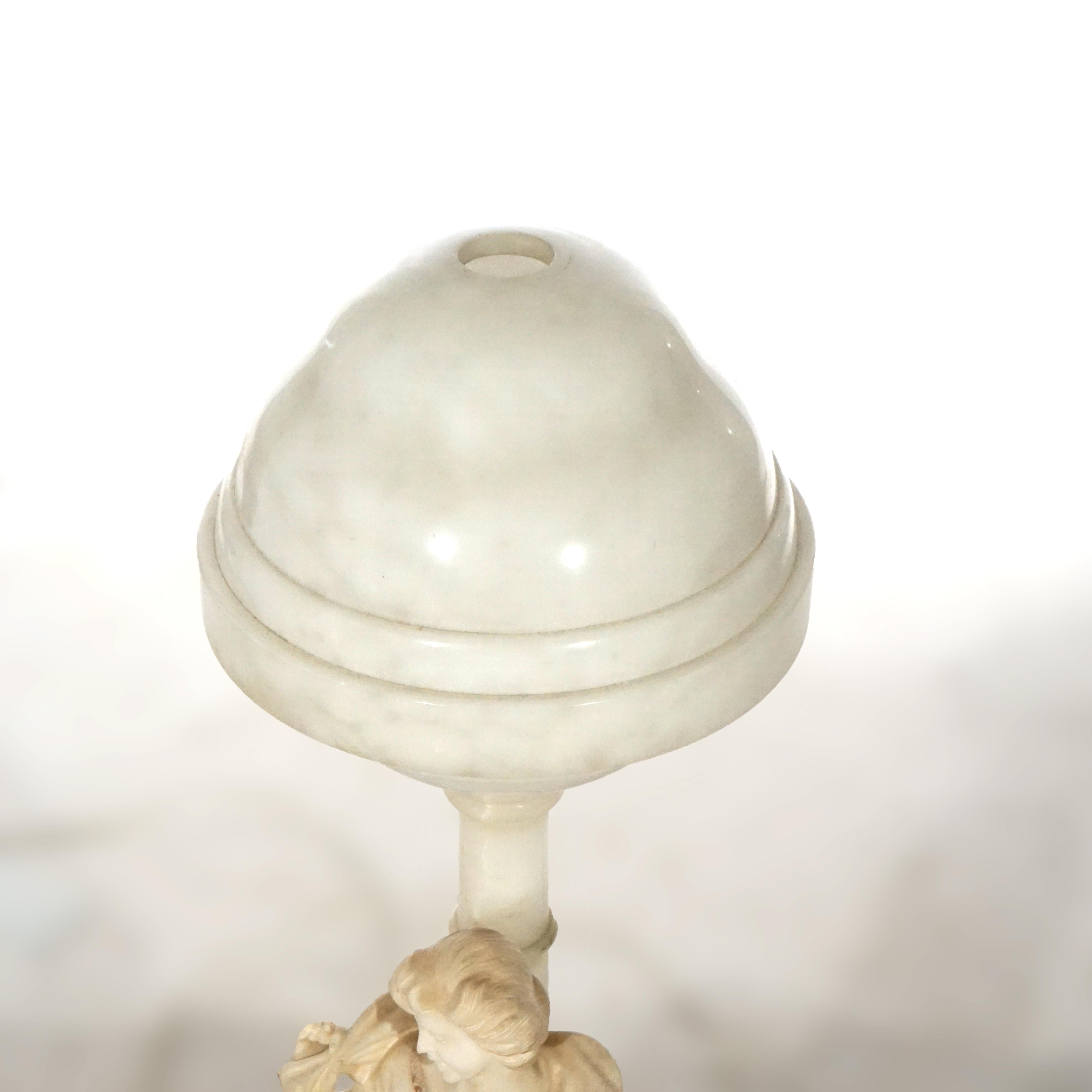 Antique Figural Carved Alabaster Lamp with a Classical Young Woman, c1900 2