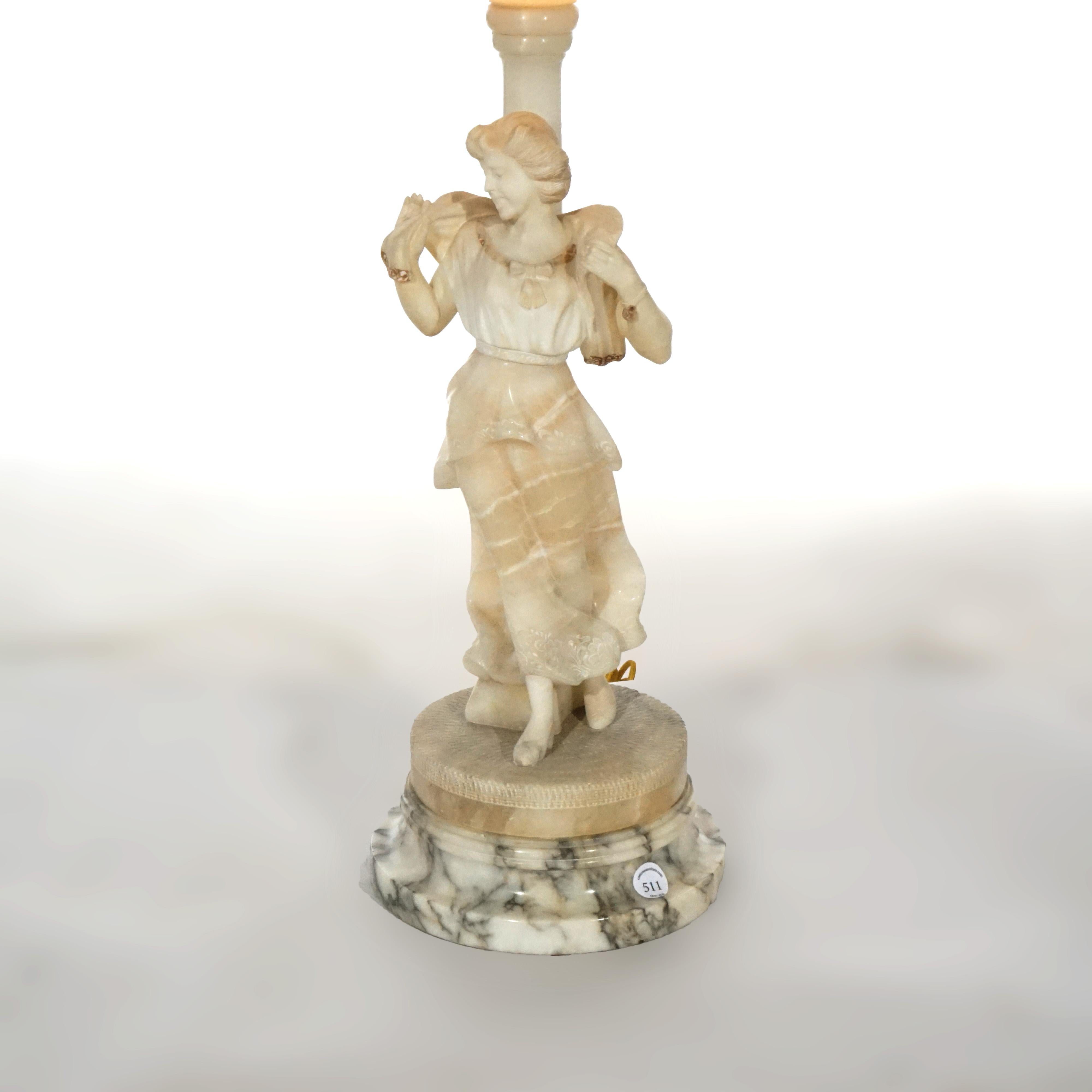 Antique Figural Carved Alabaster Lamp with a Classical Young Woman, c1900 4