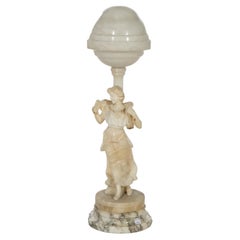 Antique Figural Carved Alabaster Lamp with a Classical Young Woman, c1900