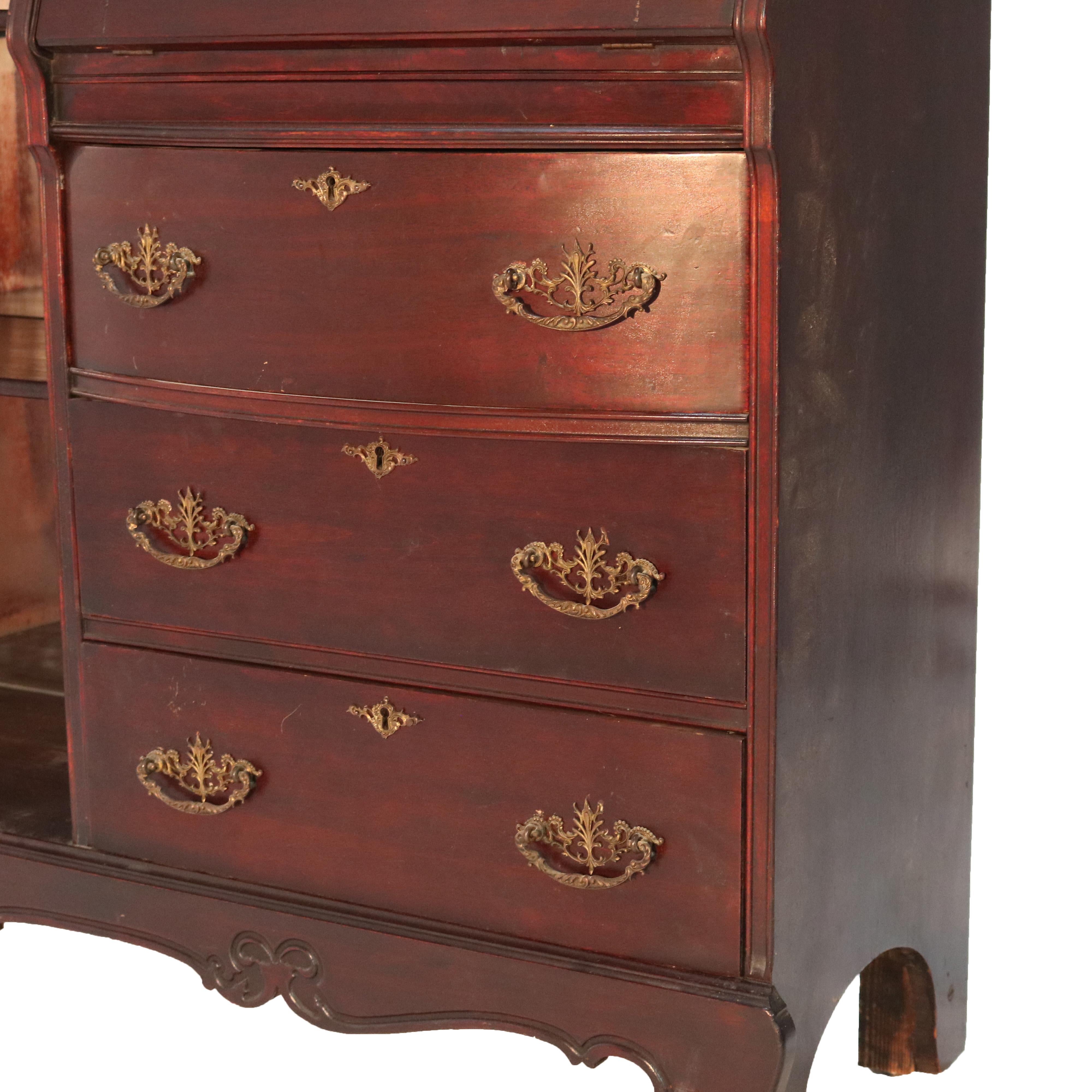 Antico segretario figurato intagliato a fiamma in mogano con specchio C1890 in vendita 1