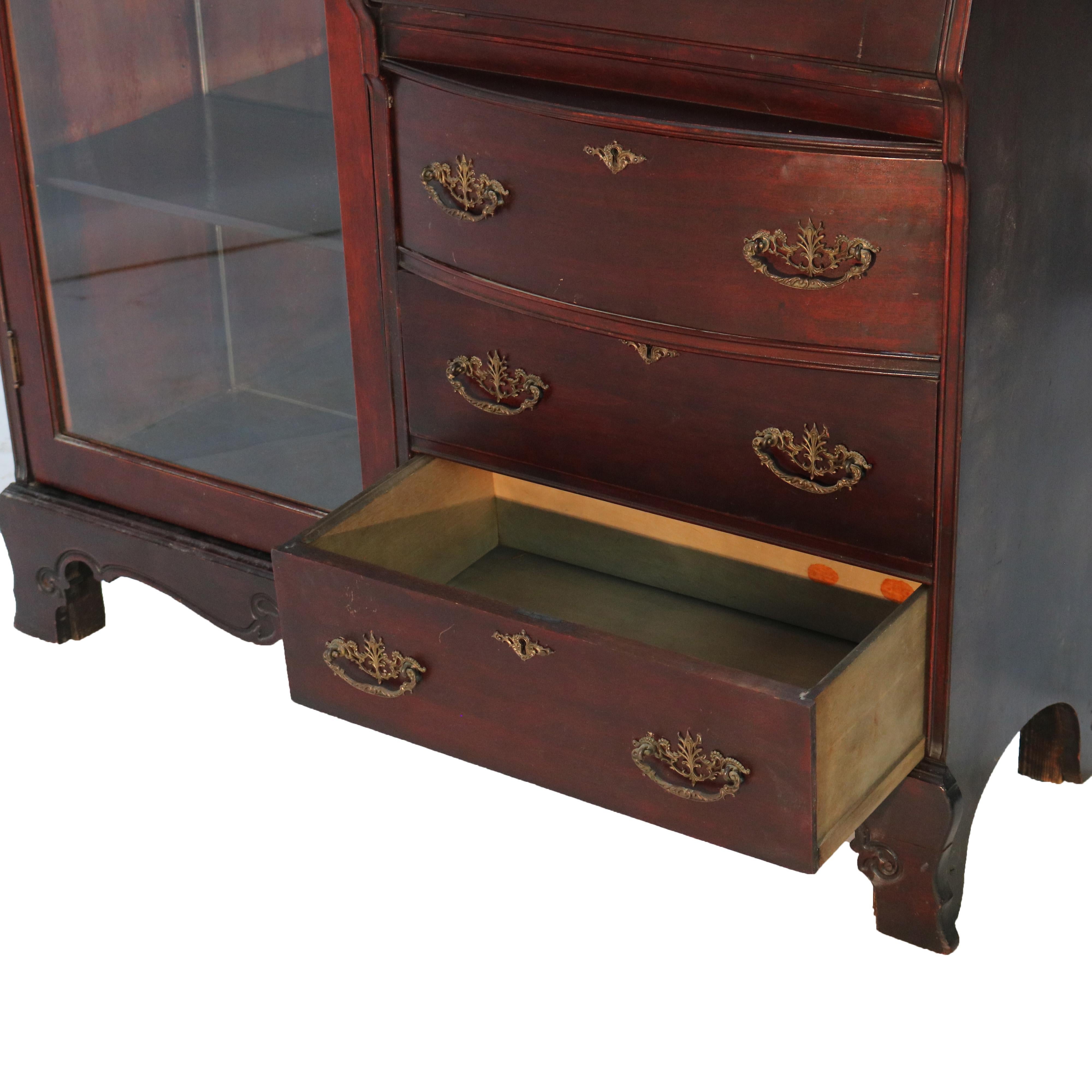 Antico segretario figurato intagliato a fiamma in mogano con specchio C1890 in vendita 4