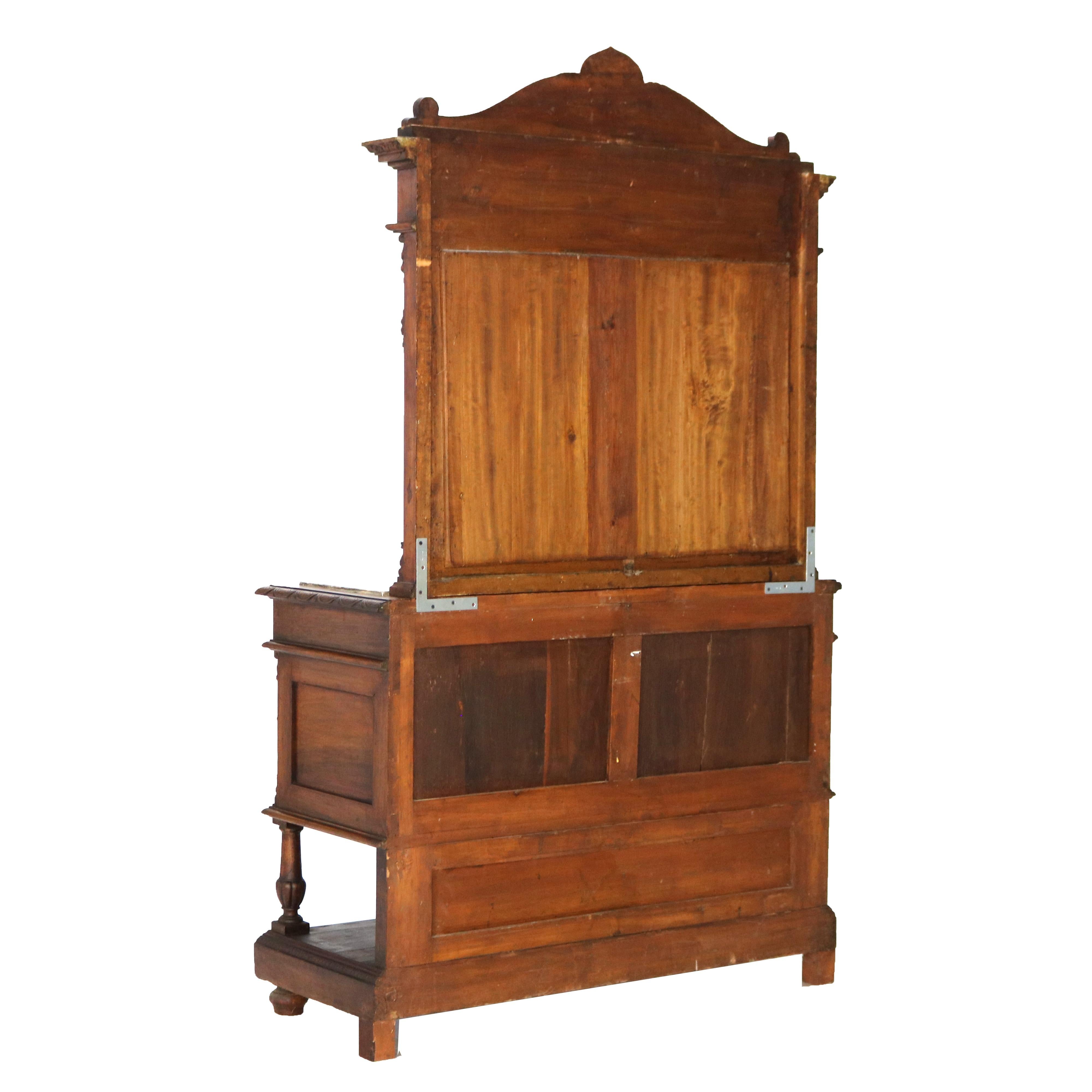 Antique Figural Carved & Gadrooned Edge Walnut Hunt Board Mirrored Server c1890 For Sale 11