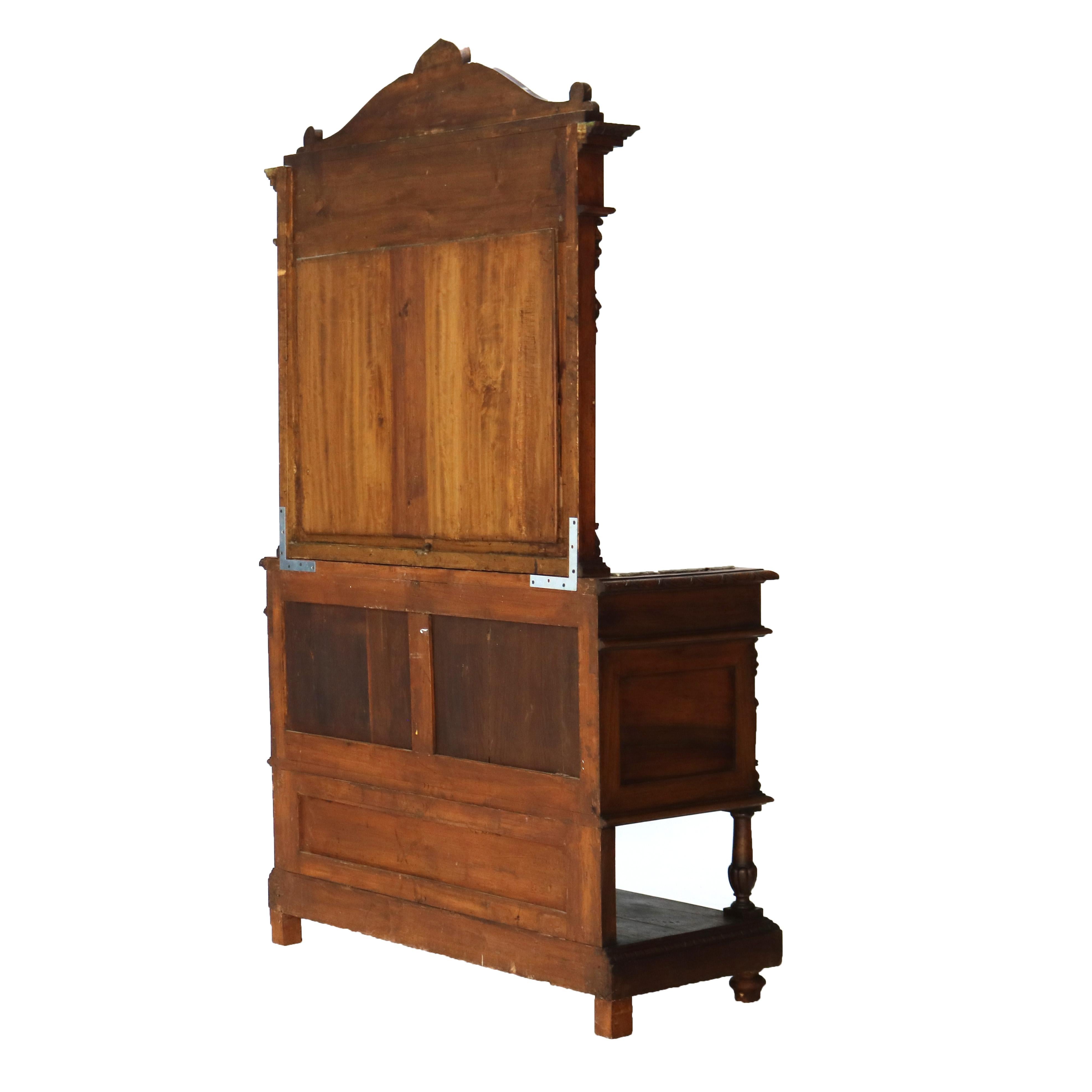 Antique Figural Carved & Gadrooned Edge Walnut Hunt Board Mirrored Server c1890 For Sale 12