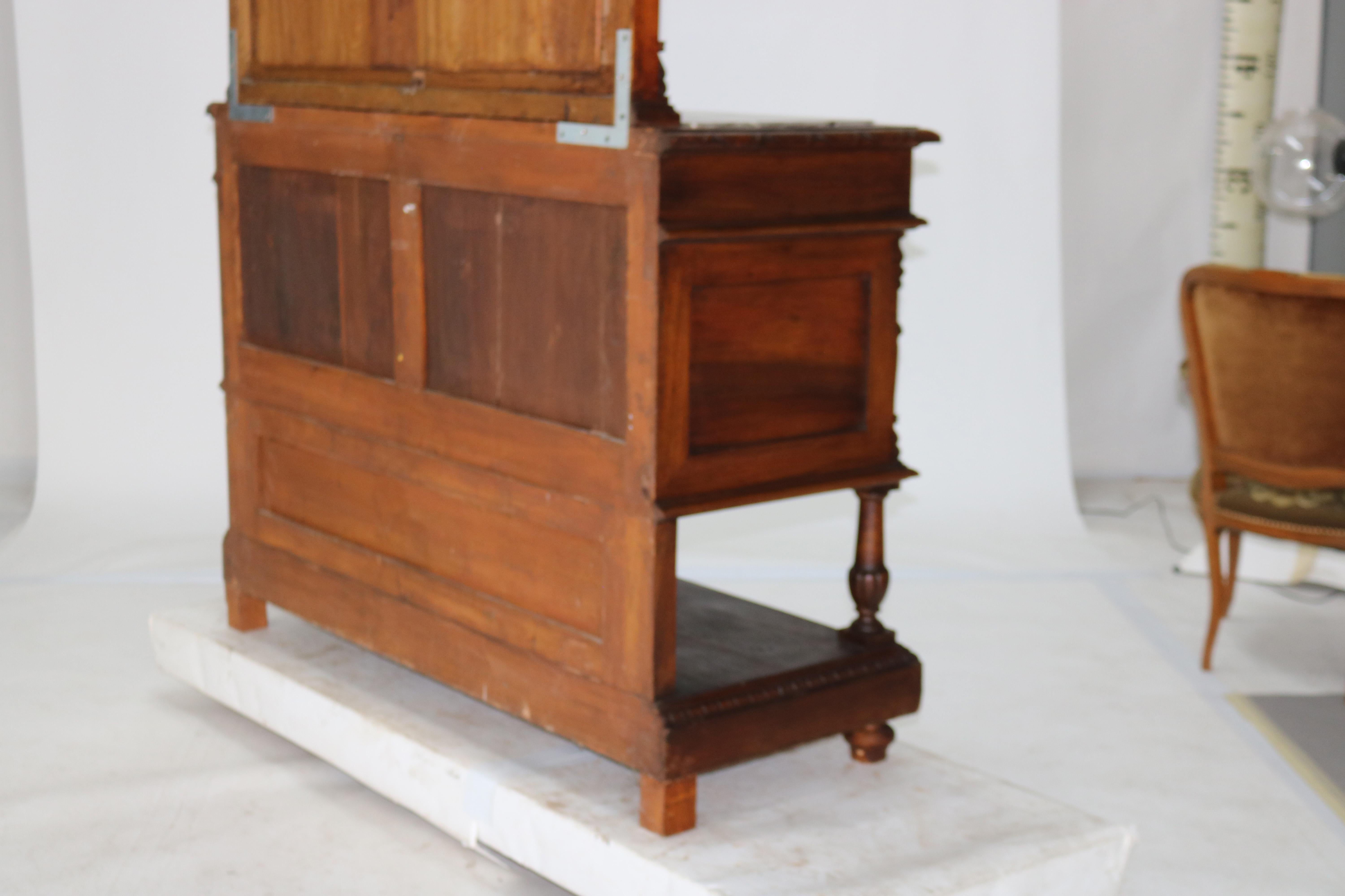 Antique Figural Carved & Gadrooned Edge Walnut Hunt Board Mirrored Server c1890 For Sale 13