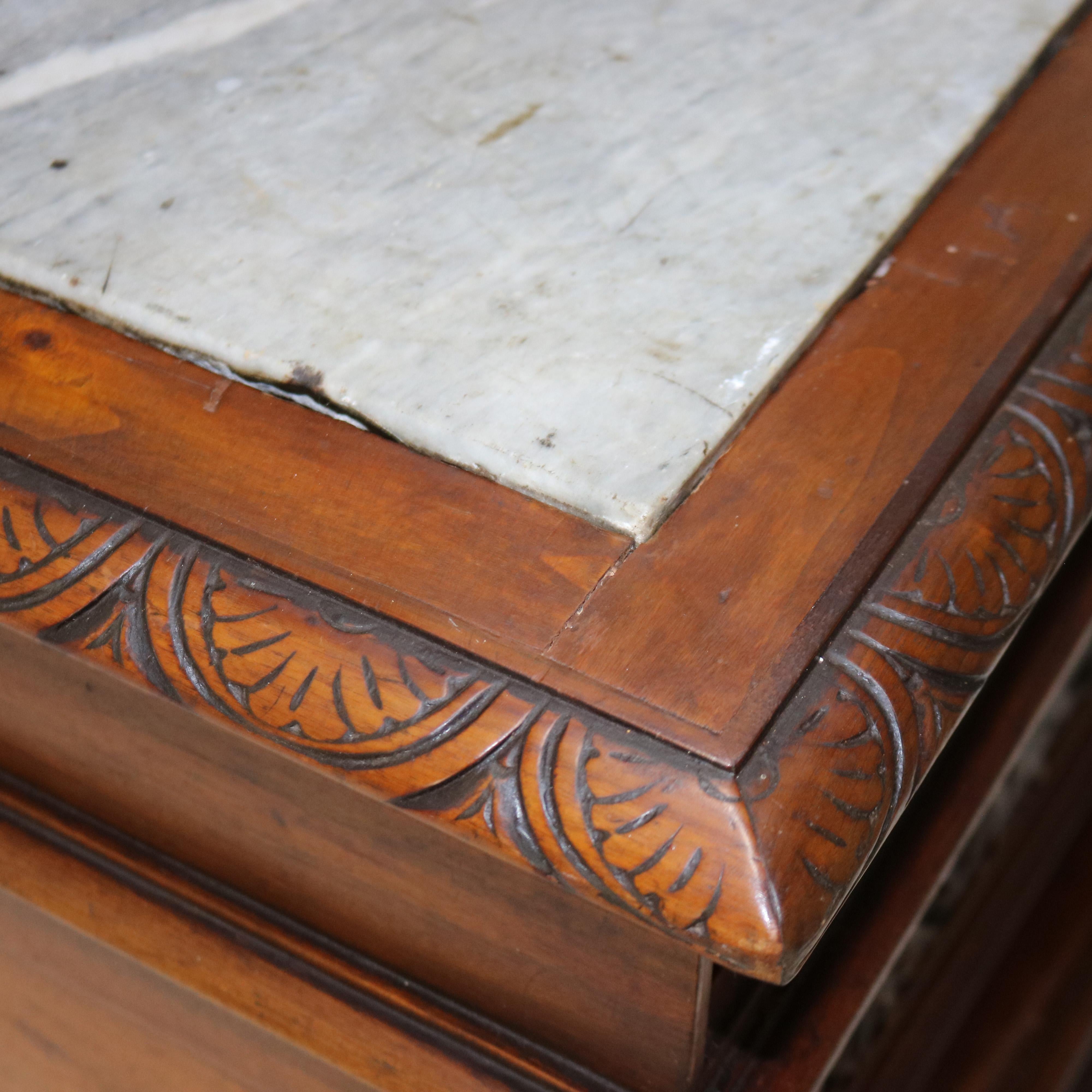 Antique Figural Carved & Gadrooned Edge Walnut Hunt Board Mirrored Server c1890 For Sale 14