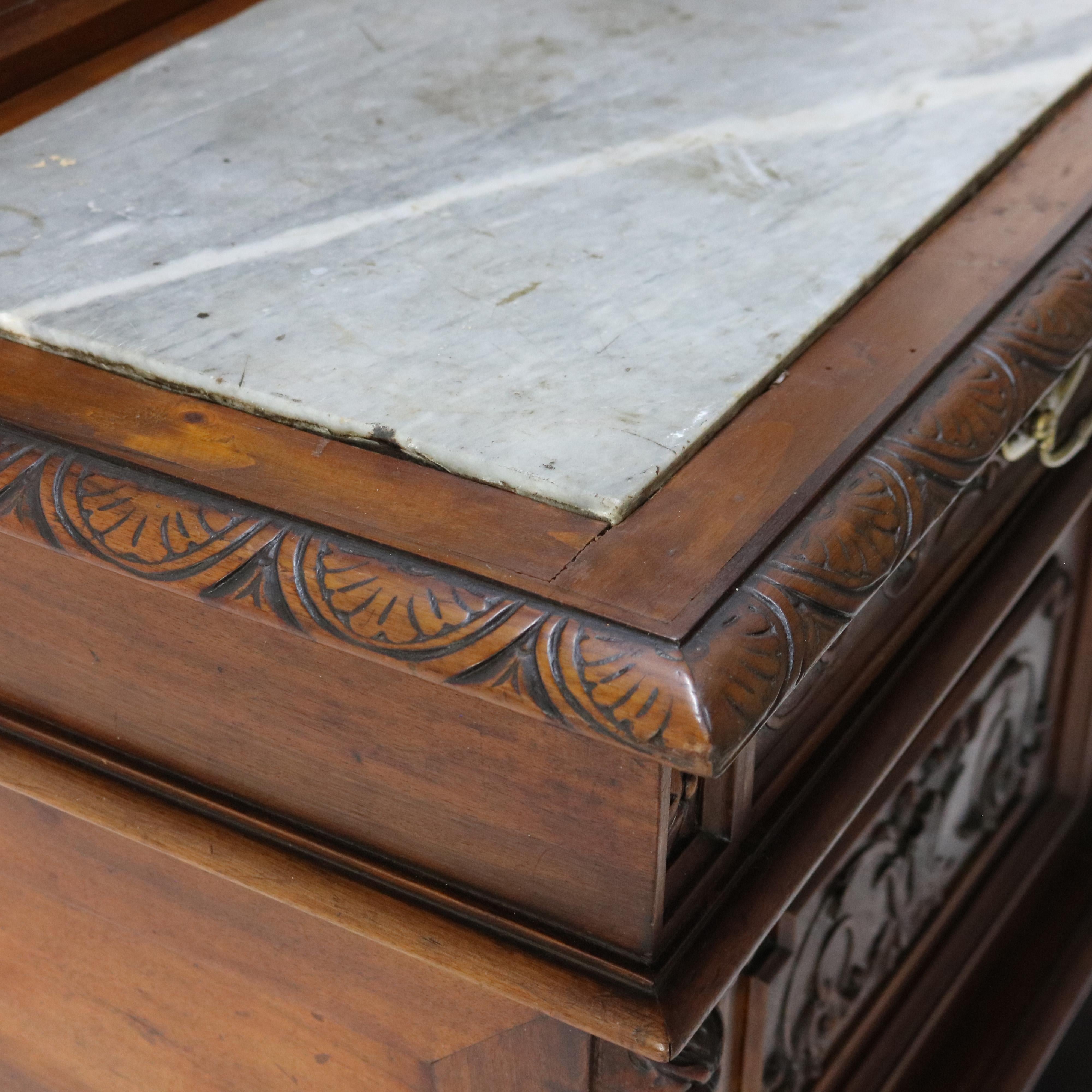 Antique Figural Carved & Gadrooned Edge Walnut Hunt Board Mirrored Server c1890 For Sale 15