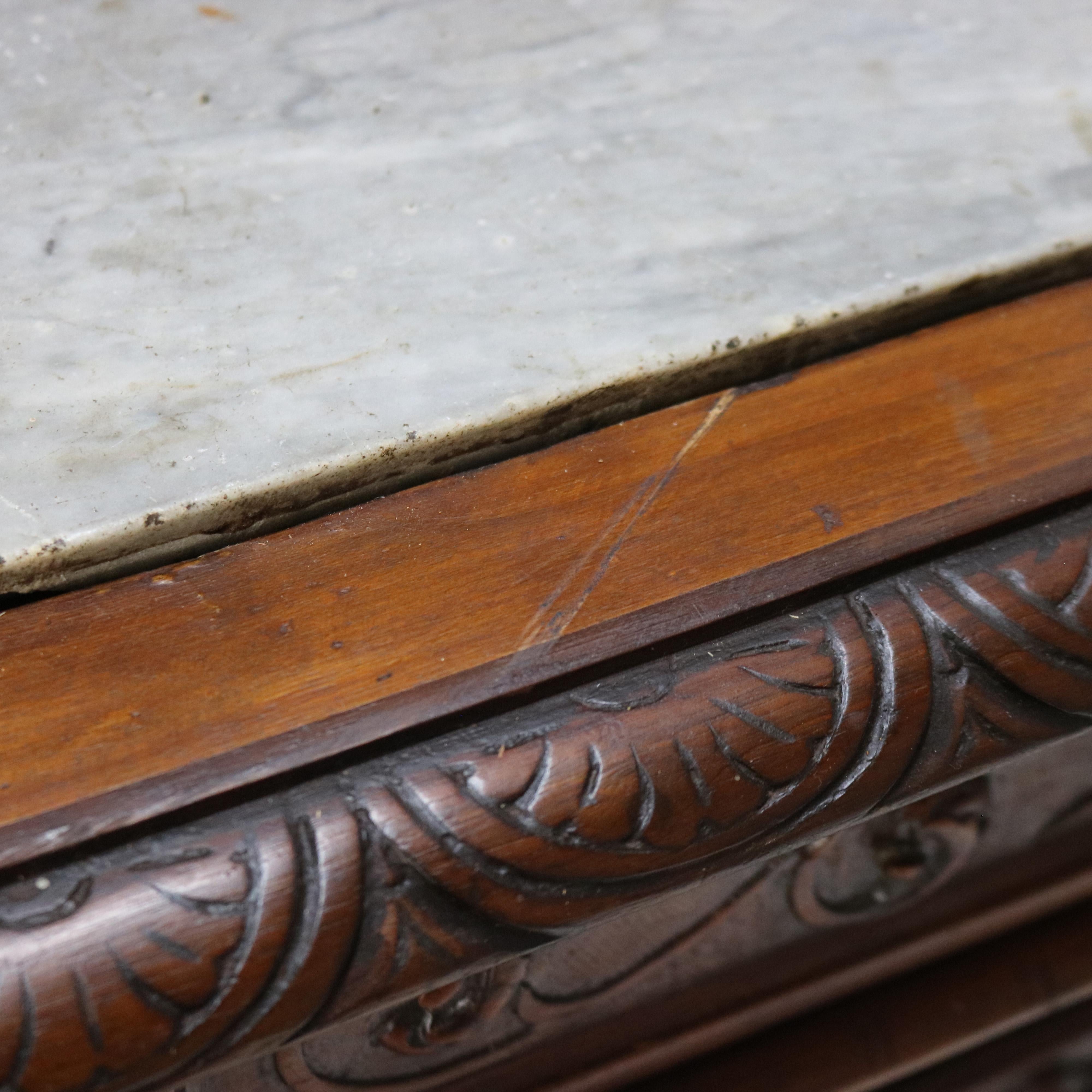 Antique Figural Carved & Gadrooned Edge Walnut Hunt Board Mirrored Server c1890 For Sale 16