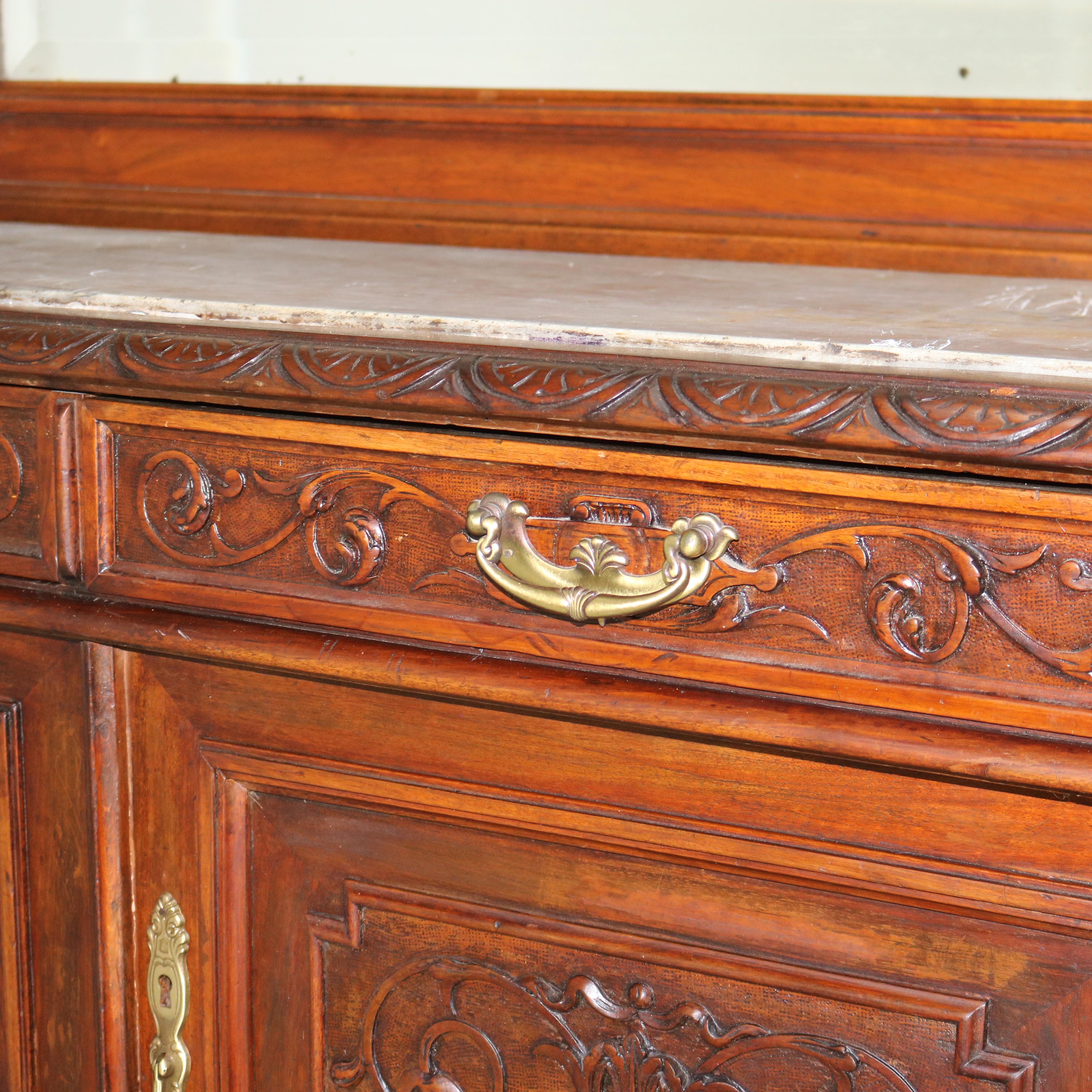 19th Century Antique Figural Carved & Gadrooned Edge Walnut Hunt Board Mirrored Server c1890 For Sale
