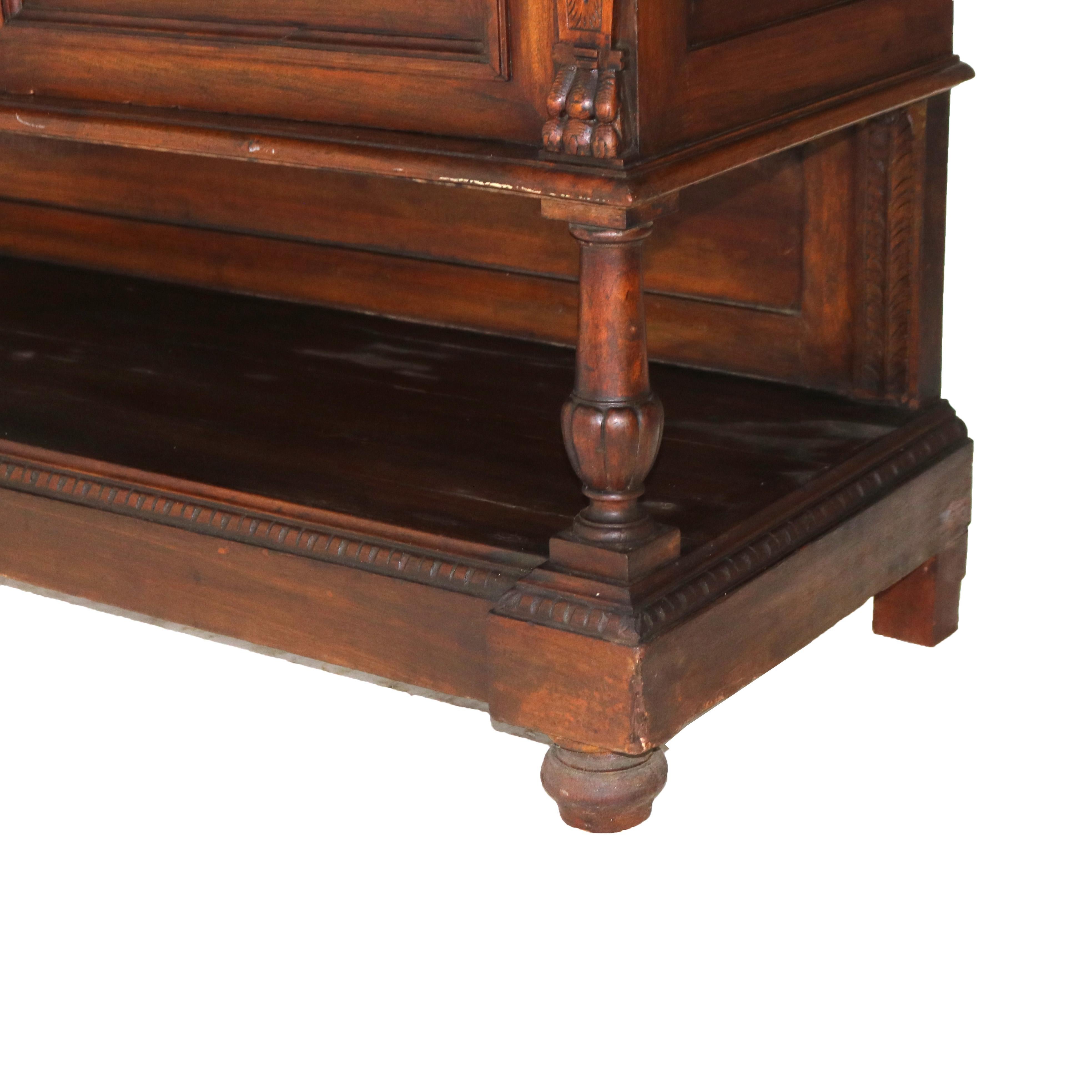 Antique Figural Carved & Gadrooned Edge Walnut Hunt Board Mirrored Server c1890 For Sale 5