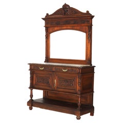 Antiquity Figural Hunt Board Walnut Sculptured & Gadrooned Edge Mirrored Server c1890
