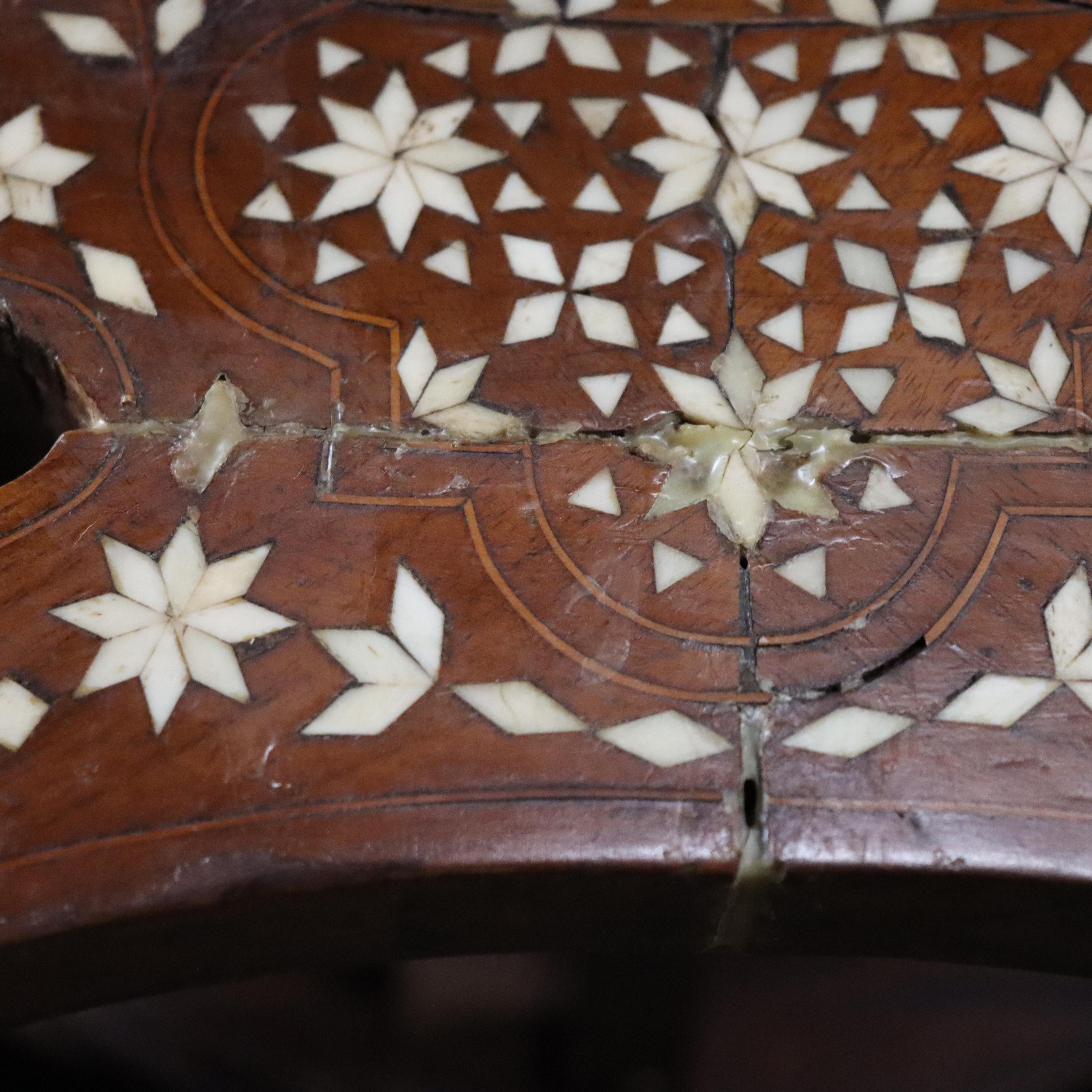 Antique Figural Carved Mahogany & Bone Inlaid Throne Chair 19thC in vendita 6