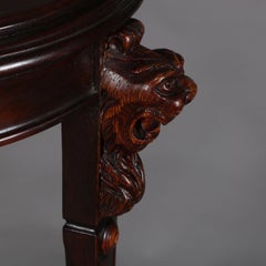 Antique Figural Carved Mahogany Sculpture Display Stand with Lion Heads