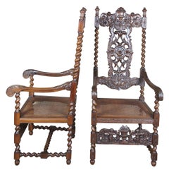 Antique Figural Carved Mahogany Throne Chairs Victorian Gothic Spanish Revival