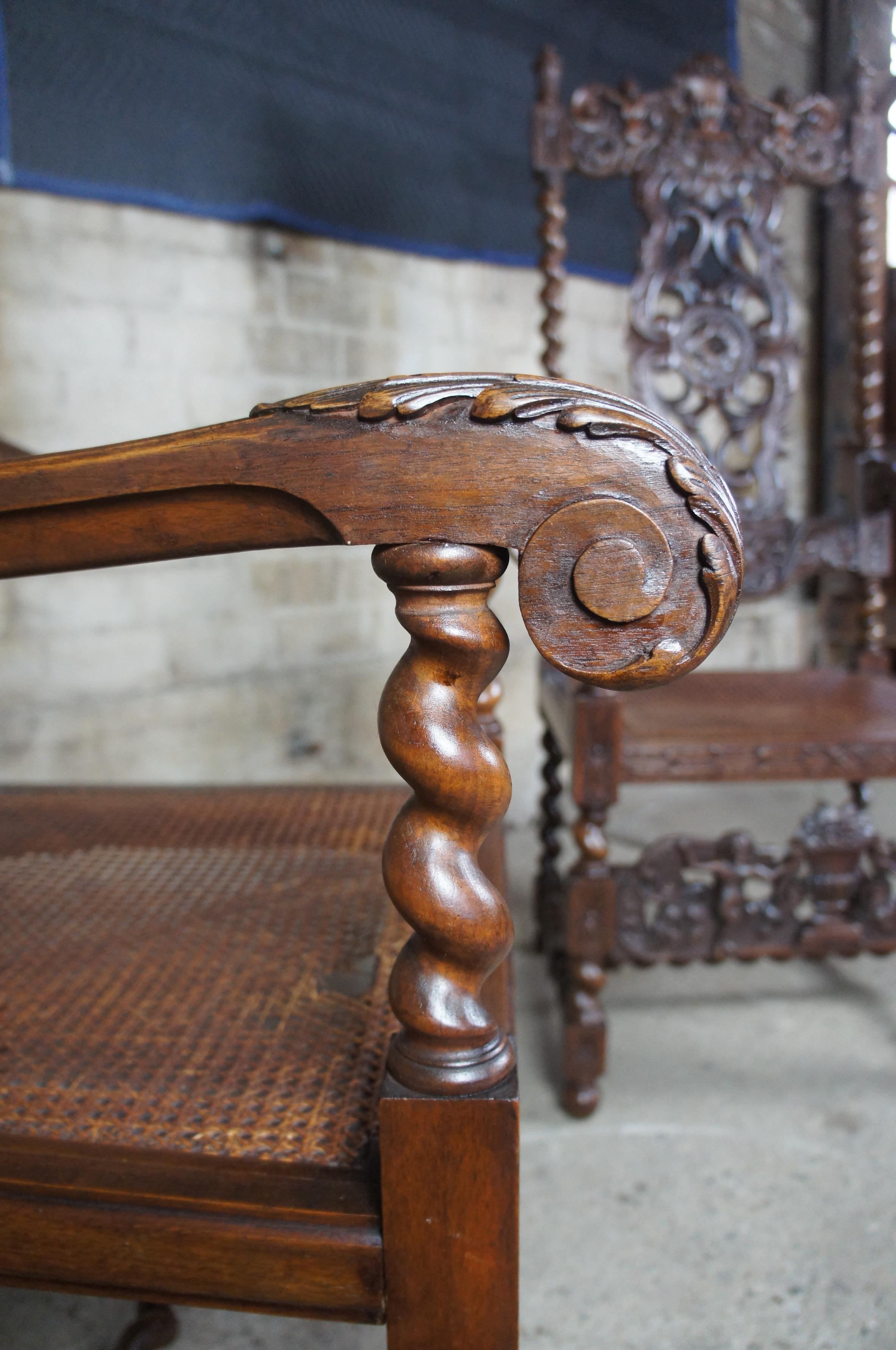 Gothic Revival Antique Figural Carved Mahogany Throne Chairs Victorian Gothic Spanish Revival