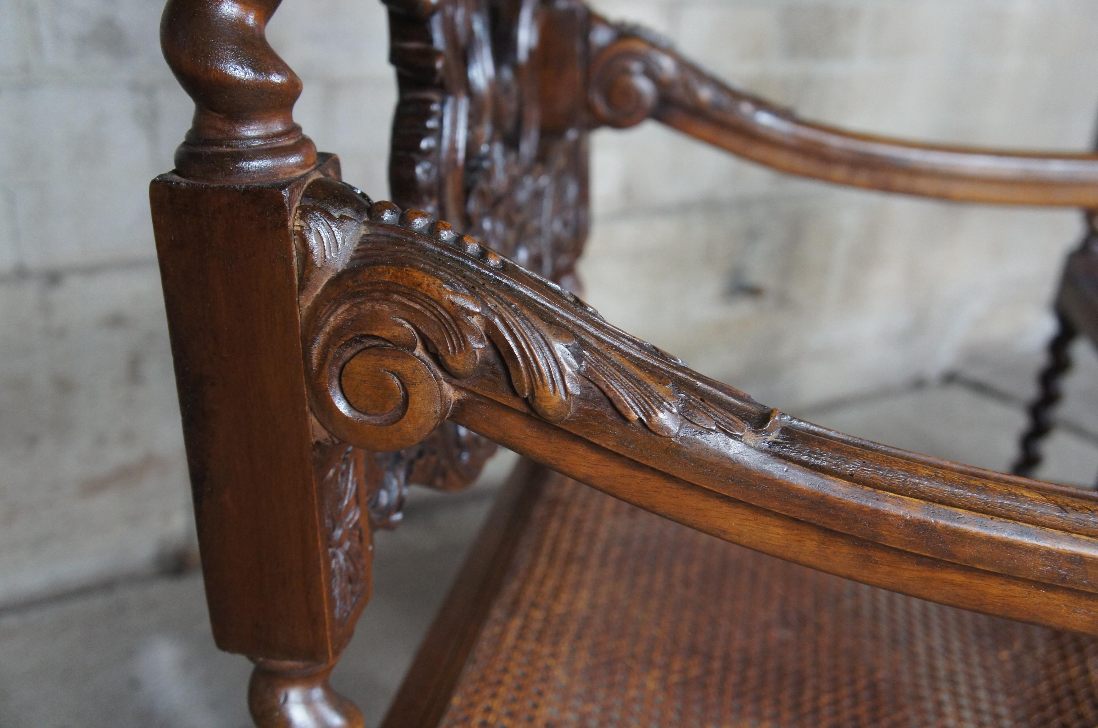 19th Century Antique Figural Carved Mahogany Throne Chairs Victorian Gothic Spanish Revival