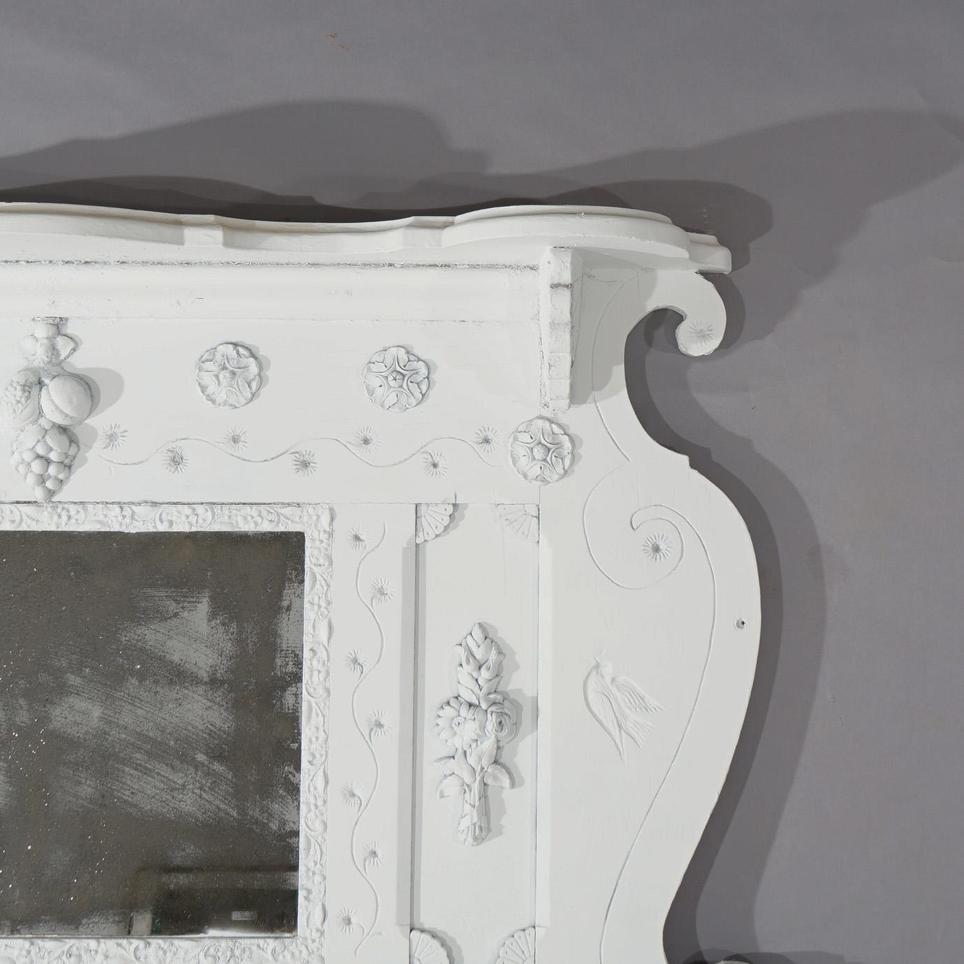 19th Century Antique Figural Carved & Mirrored Fireplace Mantel C1890 For Sale
