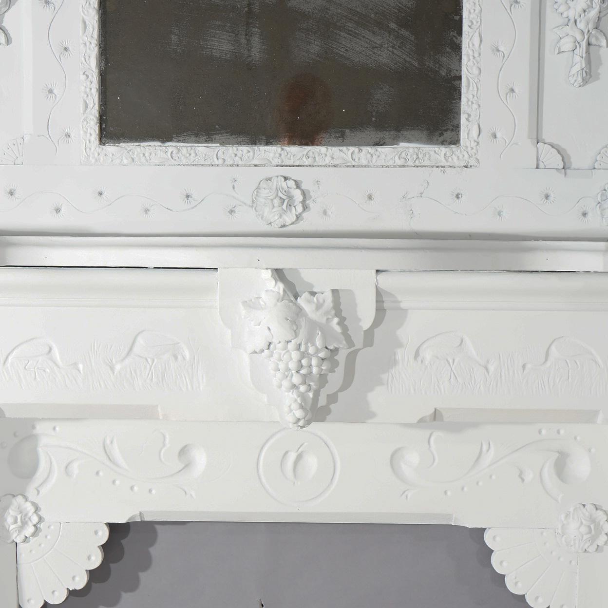 Antique Figural Carved & Mirrored Fireplace Mantel C1890 For Sale 4