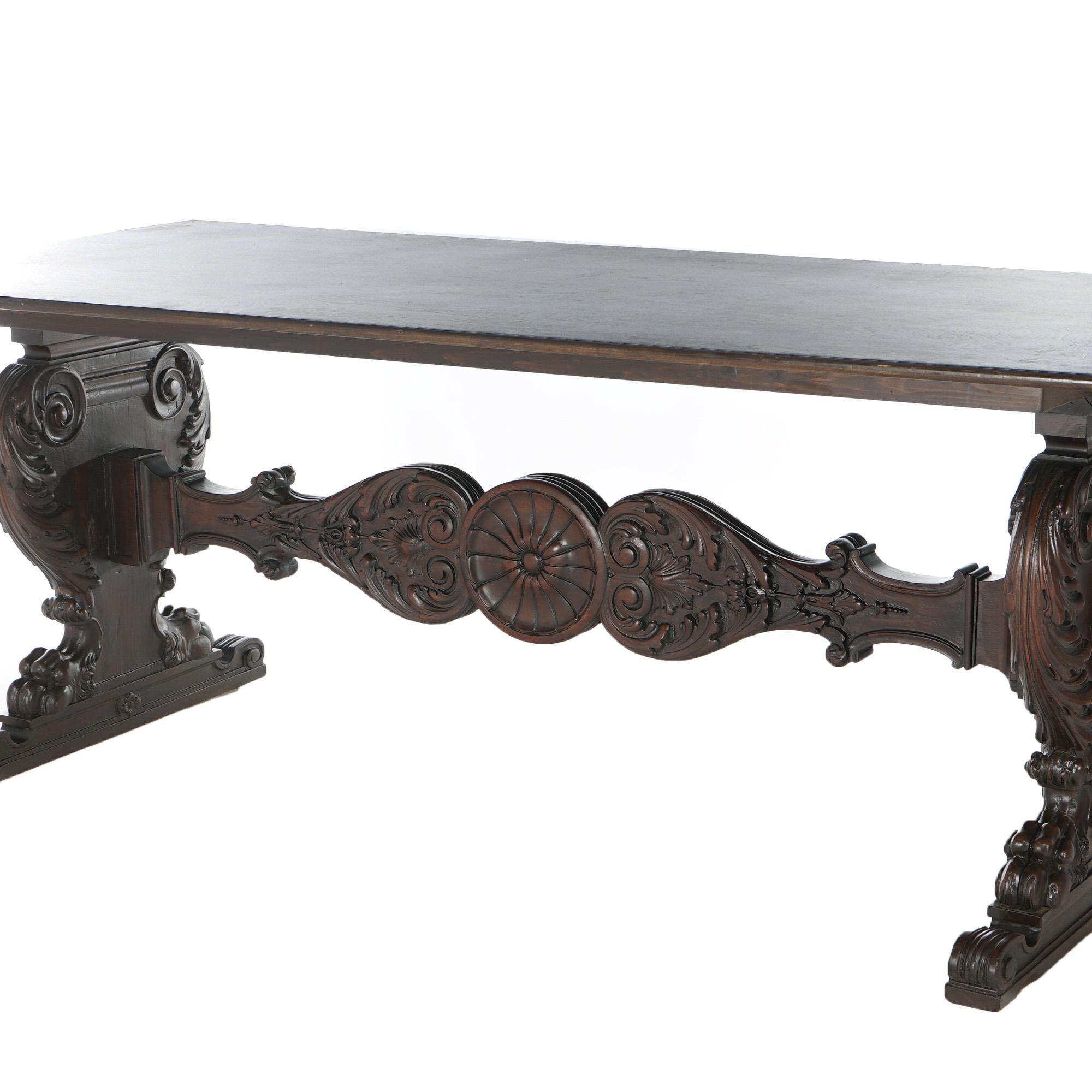 Antique Figural Carved Oak Banquet Table Circa 1890 In Good Condition For Sale In Big Flats, NY