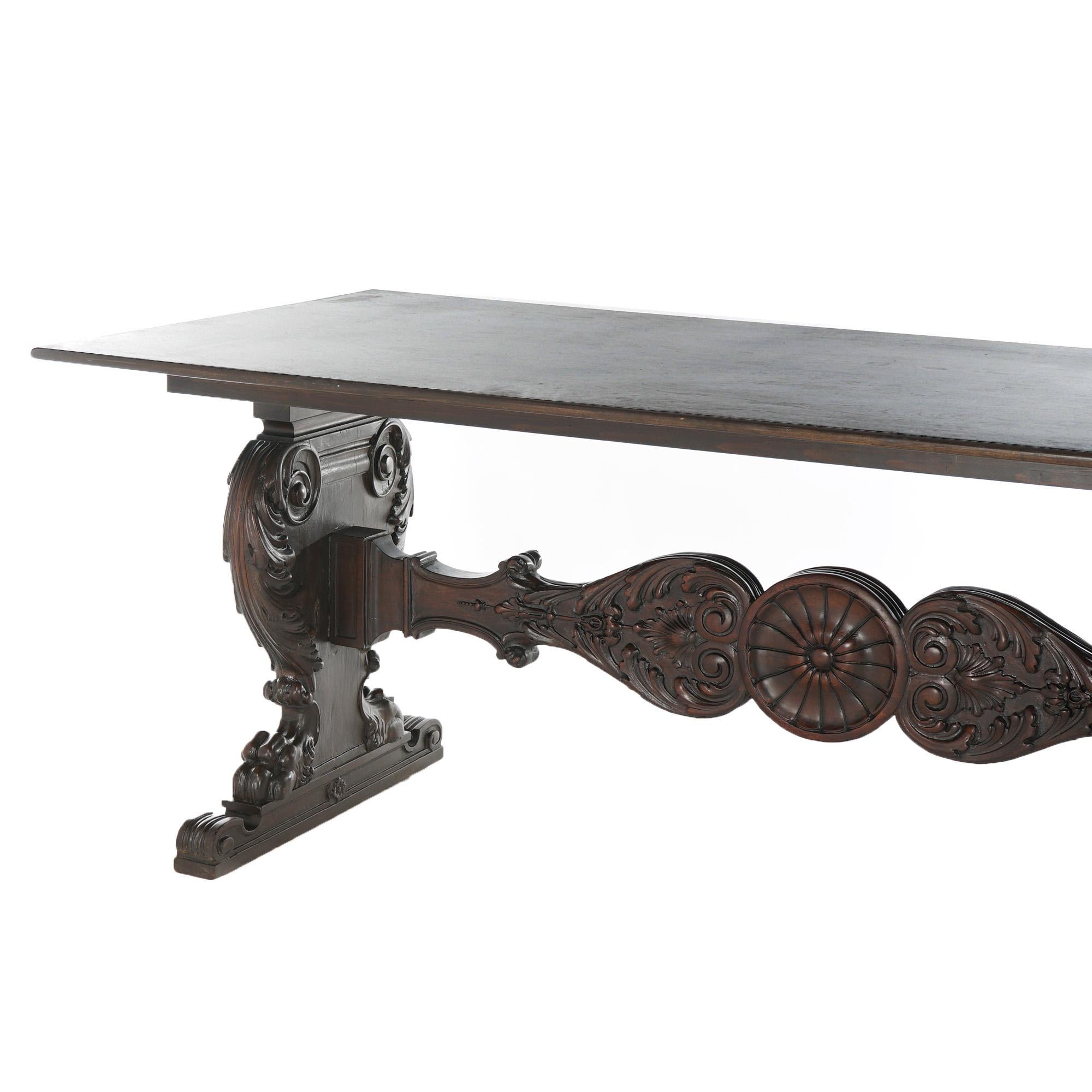 19th Century Antique Figural Carved Oak Banquet Table Circa 1890 For Sale