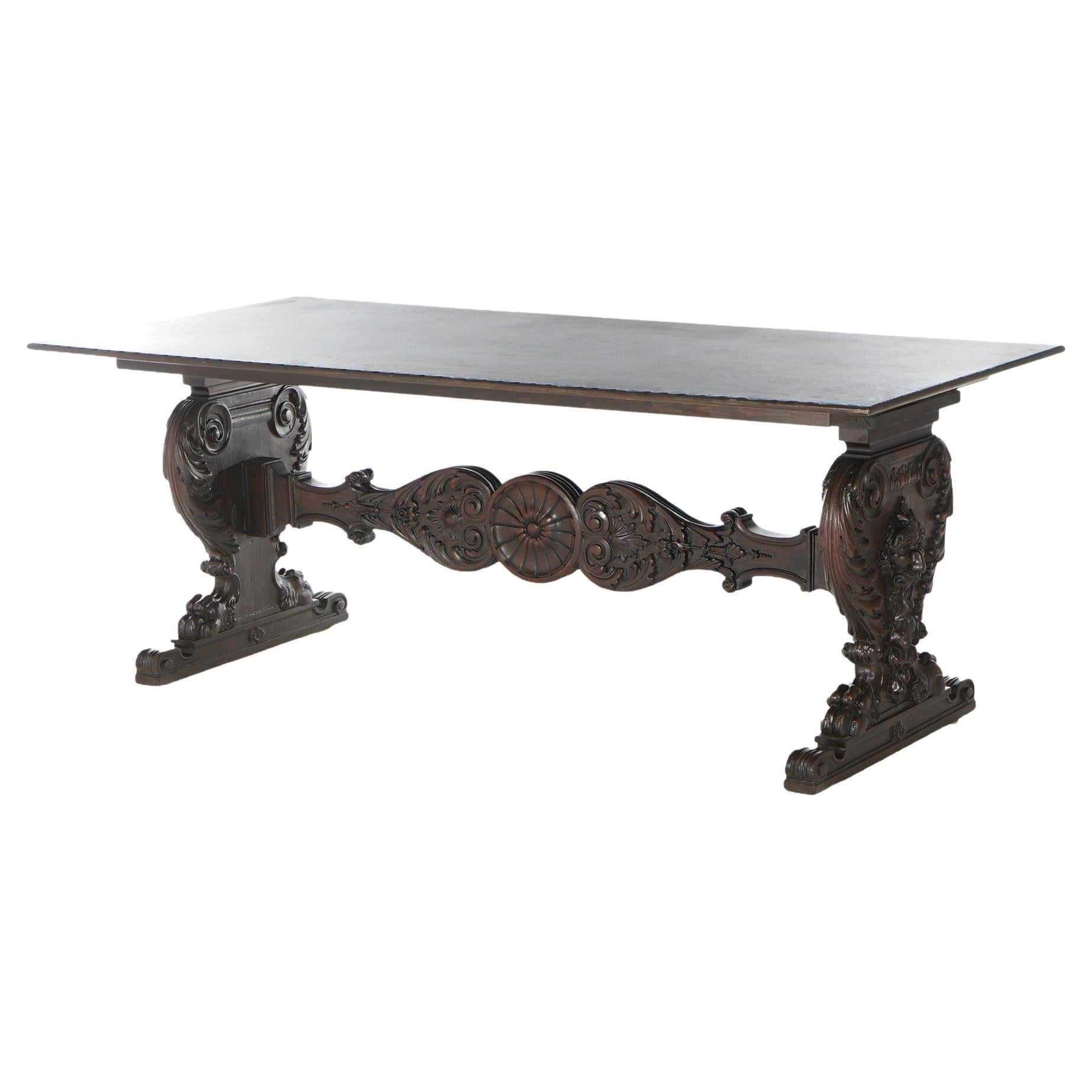 Antique Figural Carved Oak Banquet Table Circa 1890