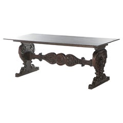 Used Figural Carved Oak Banquet Table Circa 1890