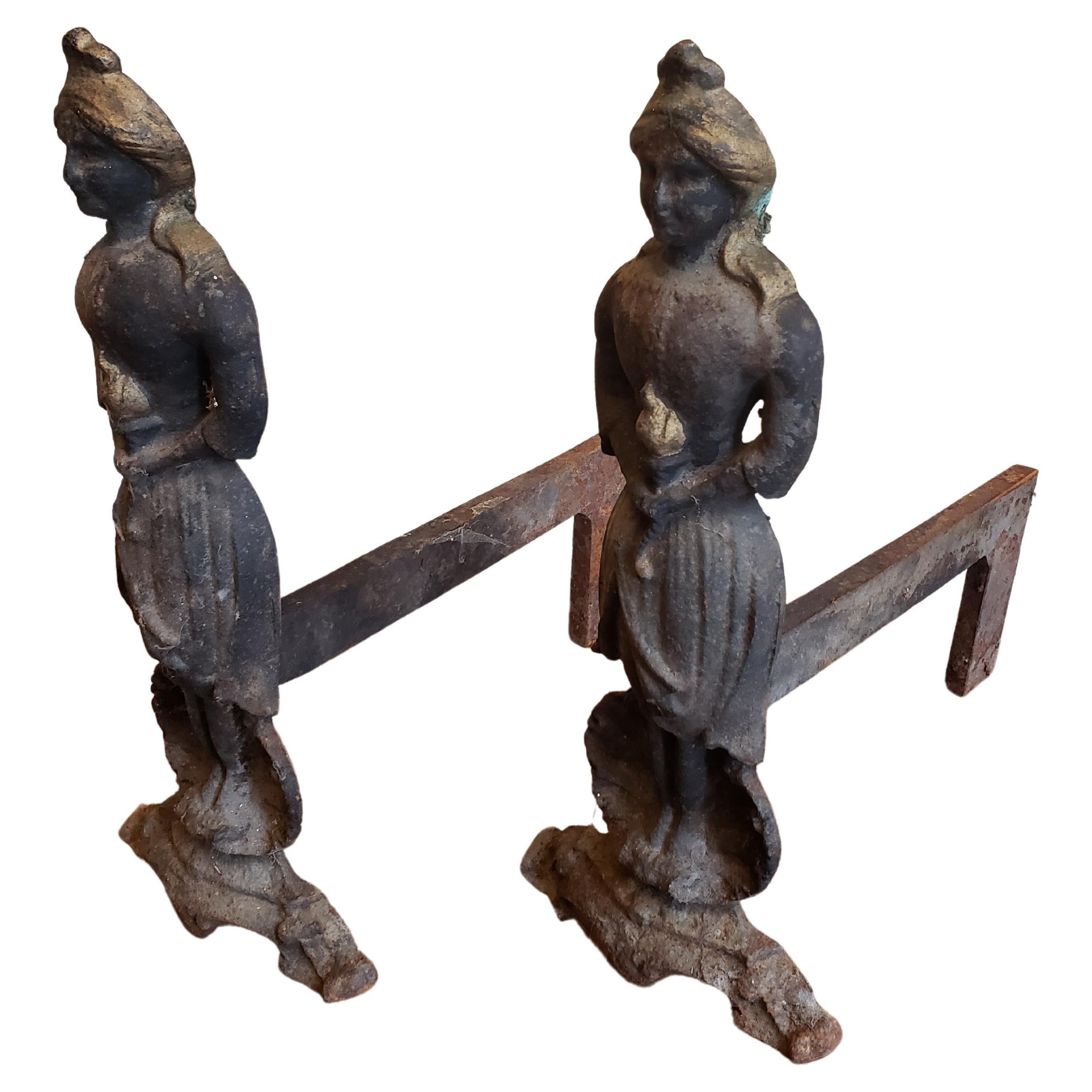 Antique Figural Cast and Wrought Iron Fireplace Andersons, Circa 1860s, a Pair For Sale 3