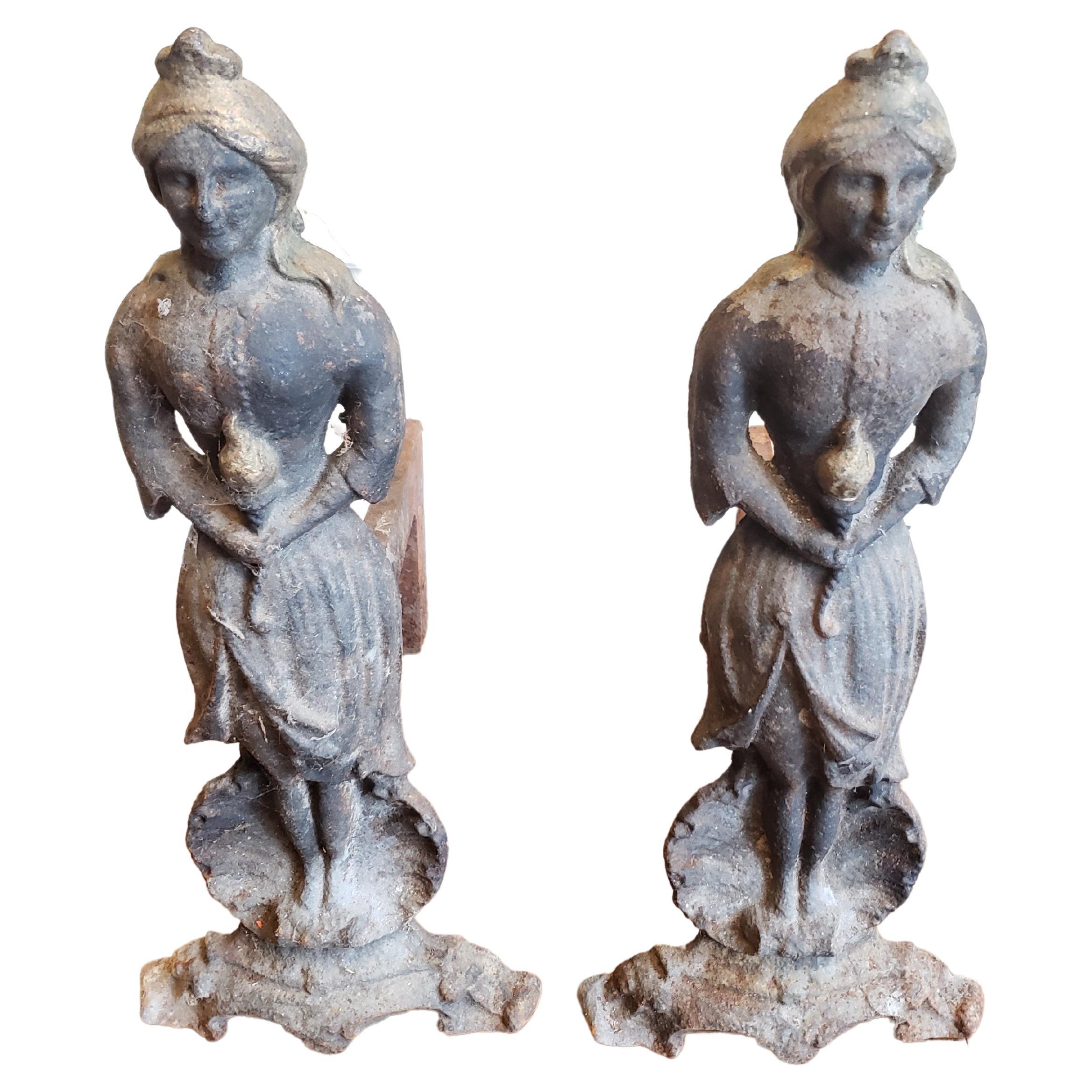 Antique Figural Cast and Wrought Iron Fireplace Andersons, Circa 1860s, a Pair For Sale 1