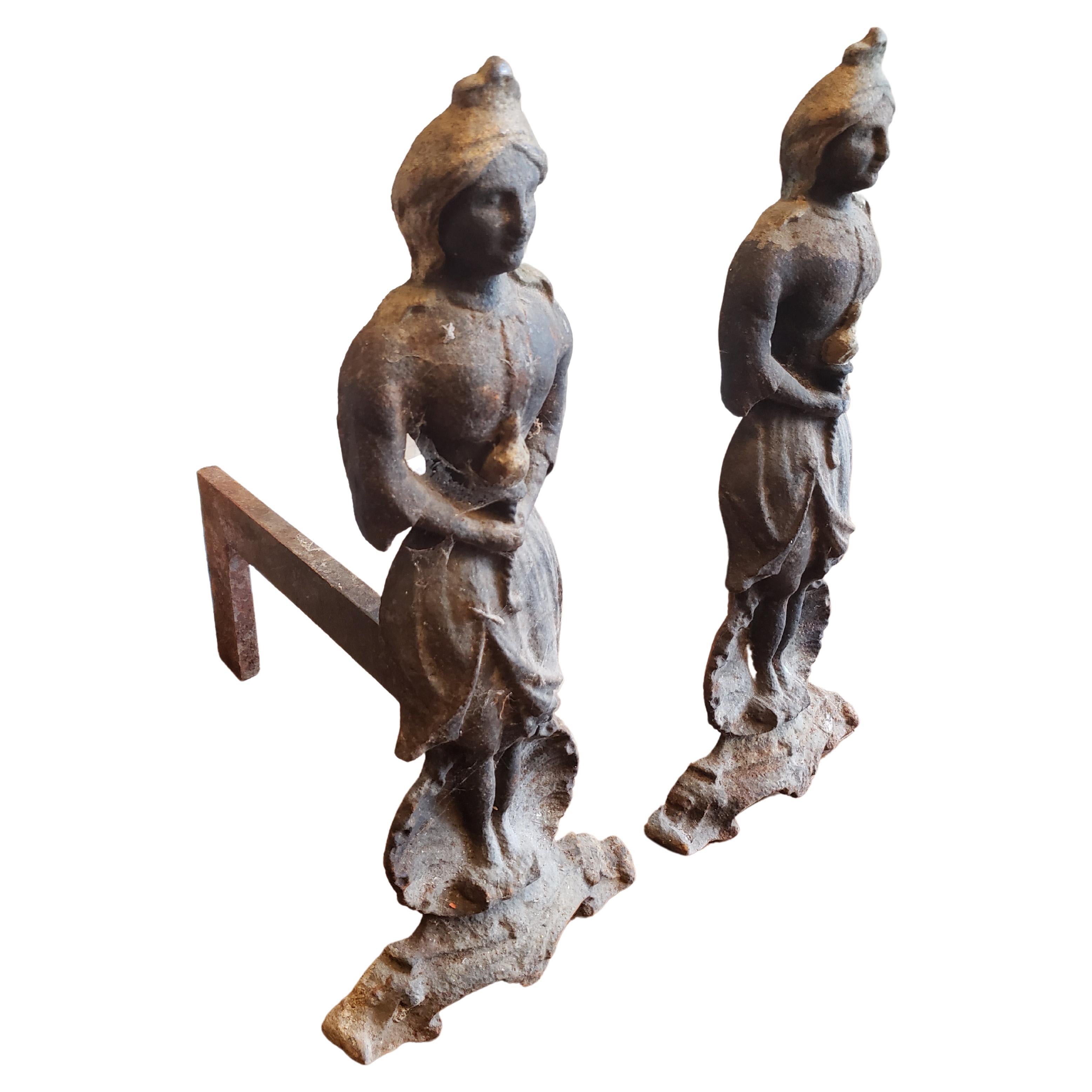 Antique Figural Cast and Wrought Iron Fireplace Andersons, Circa 1860s, a Pair For Sale 2
