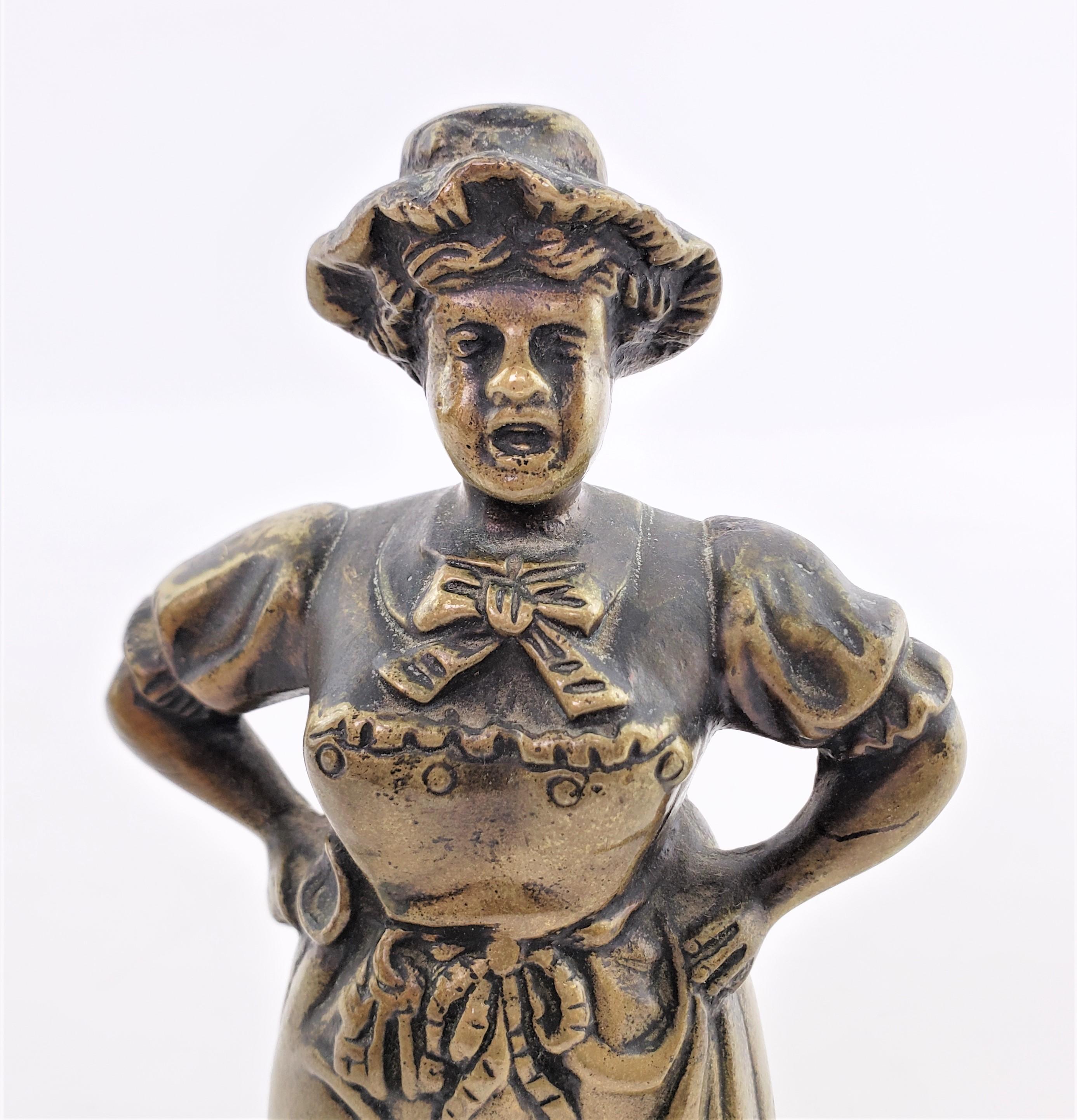 Antique Figural Cast Bronze Dinner Bell with Upset Woman & Shoed Leg Clapper For Sale 5