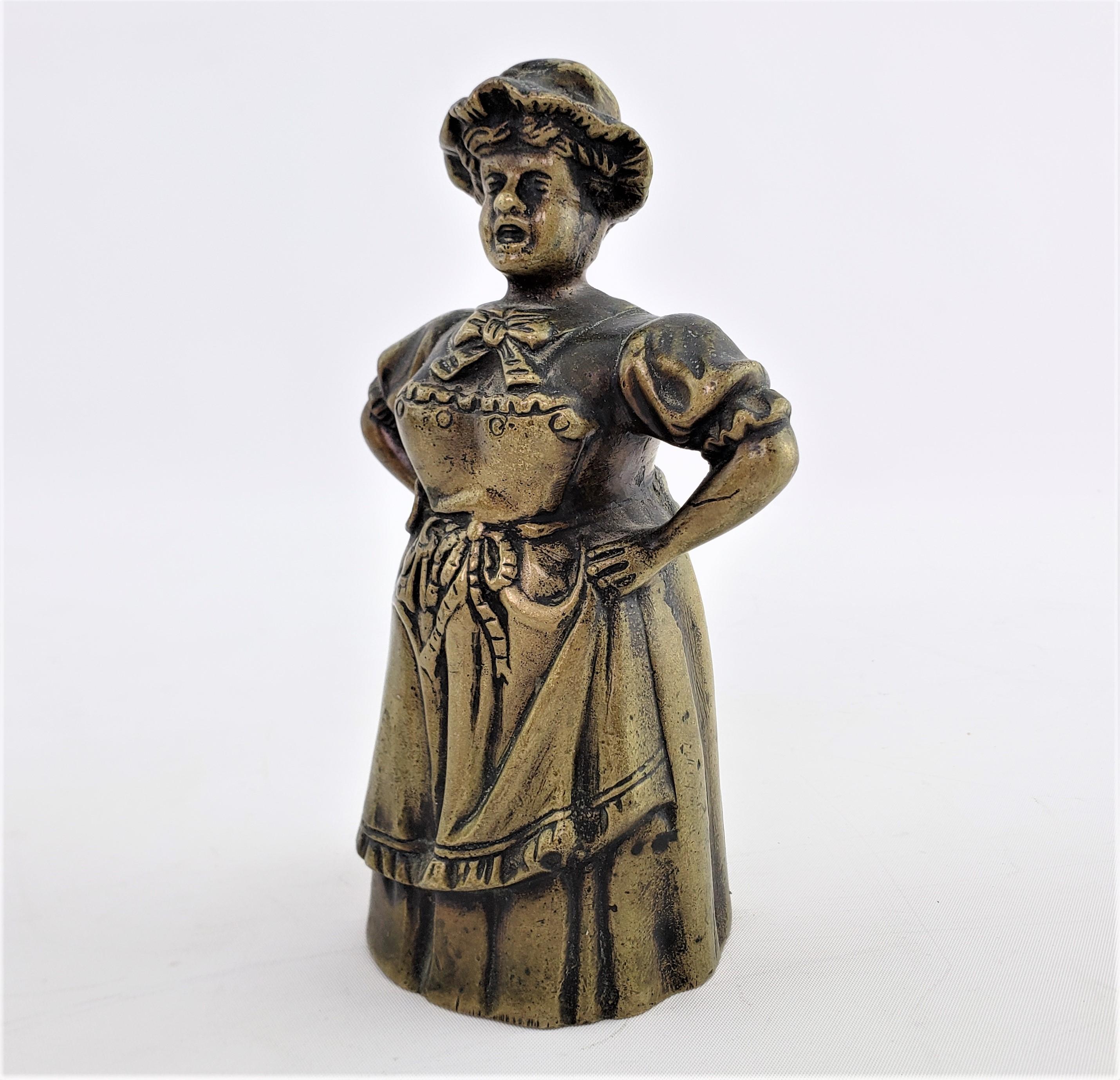 Victorian Antique Figural Cast Bronze Dinner Bell with Upset Woman & Shoed Leg Clapper For Sale