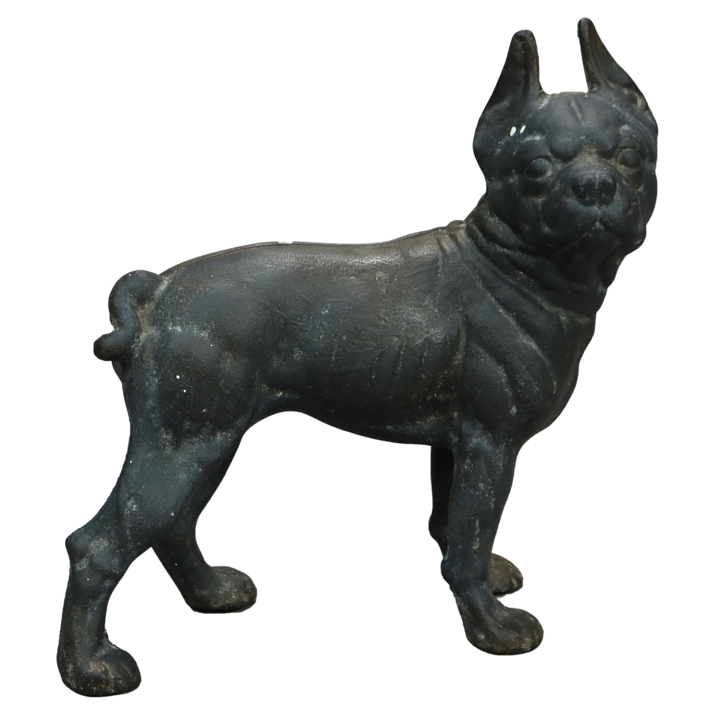 Antique Figural Cast Iron Bulldog Pug Doorstop, Circa 1900 For Sale