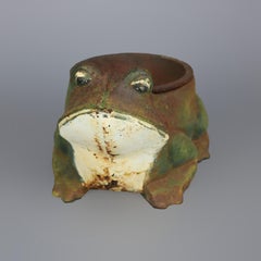 Antique Figural Cast Iron Polychrome Frog Garden or Patio Planter, 20th C