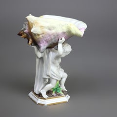 Antique Figural Cherub Bisque Porcelain Compote with Cherubs & Seashell C1890