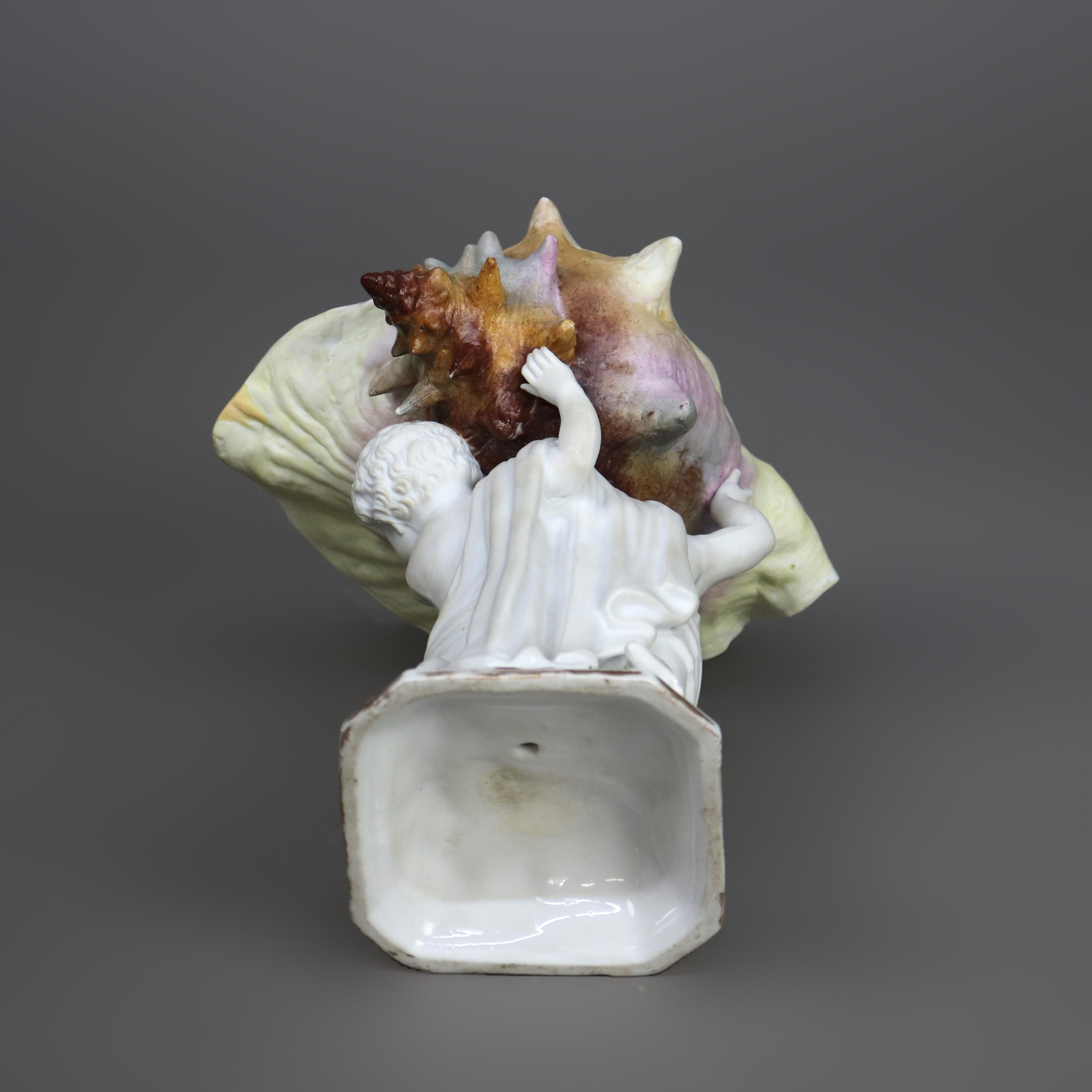 Compotier ancien en porcelaine biscuit avec chérubins et coquillages, vers 1890 en vente 3