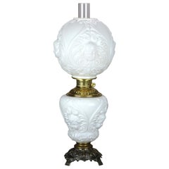 Antique Figural Cherub Blown Out Milk Glass Gone-with-the-Wind Table Lamp c1890 Antique Figural Cherub Blown Out Milk Glass Gone-with-the-Wind Table Lamp c1890