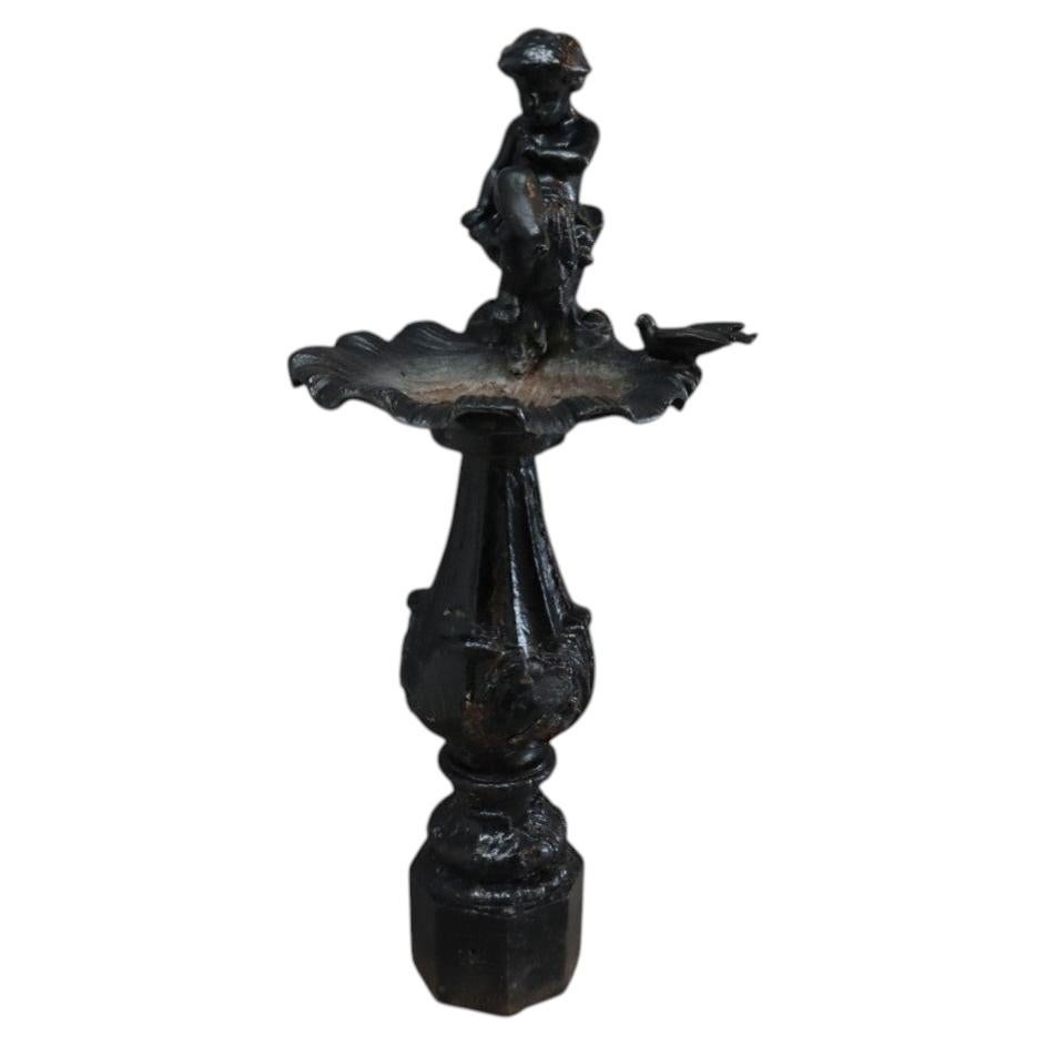 Antique Figural Cherub & Seashell Cast Iron Garden Birdbath C1920