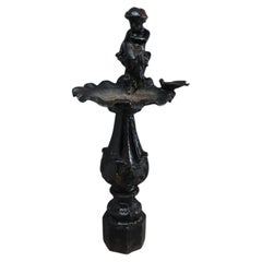 Antique Figural Cherub & Seashell Cast Iron Garden Birdbath C1920