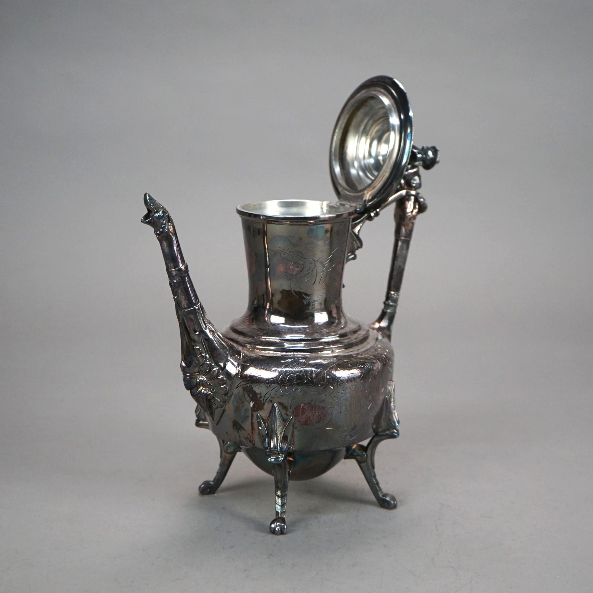 Théière ancienne en métal argenté figuratif et pieds de griffes C1890 Bon état - En vente à Big Flats, NY